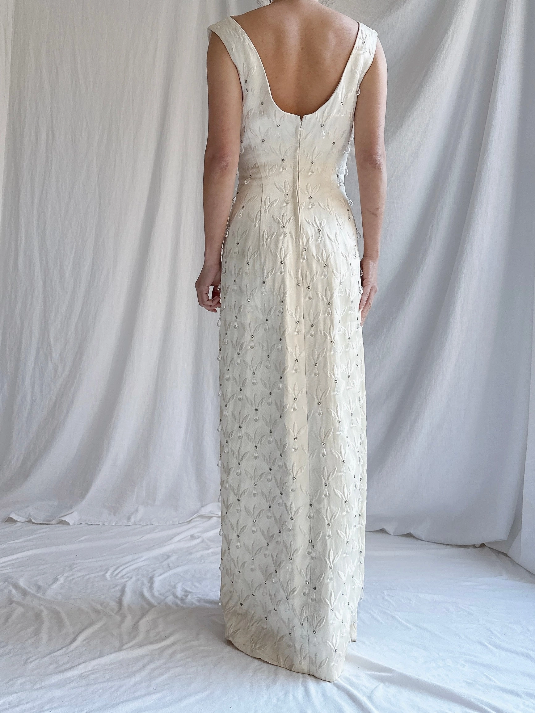 1960 Silk Brocade Crystal Droplet Gown - XS/S