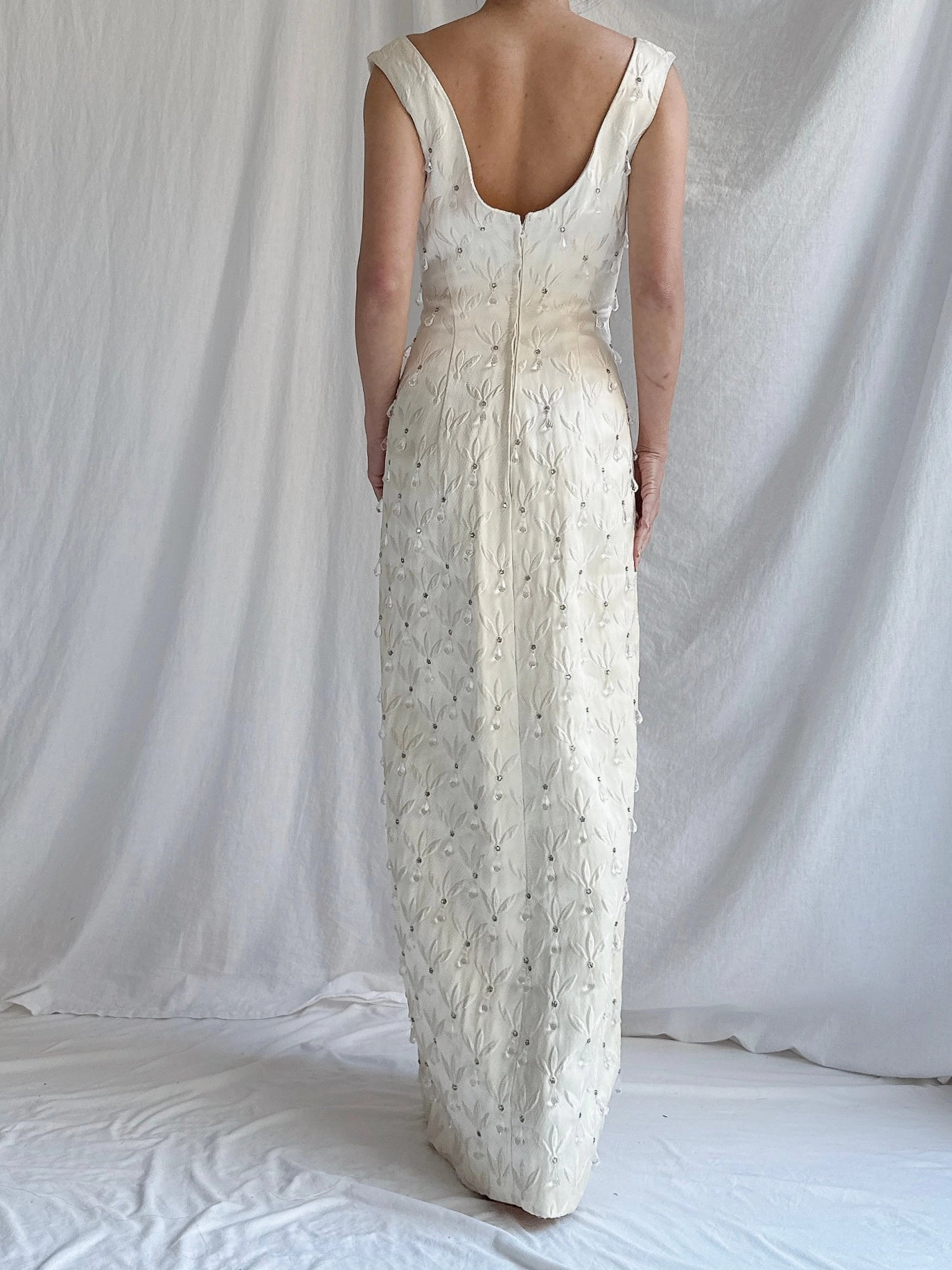 1960 Silk Brocade Crystal Droplet Gown - XS/S
