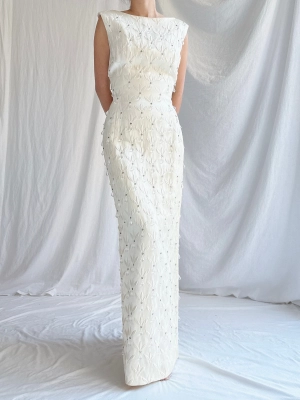 1960 Silk Brocade Crystal Droplet Gown - XS/S