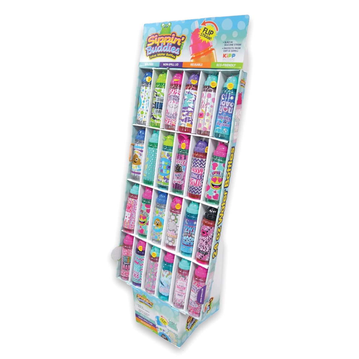 24Oz Kids Water Bottle Assortment Floor Display - 24 Pieces Per Retail Ready Display 88552