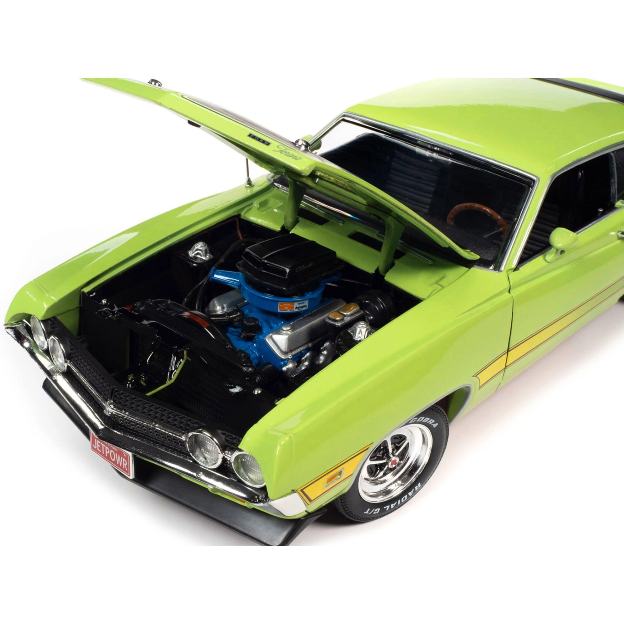 Autoworld 1/18 Model Car - 1971 Ford Torino Cobra Grabber Lime Green with Black