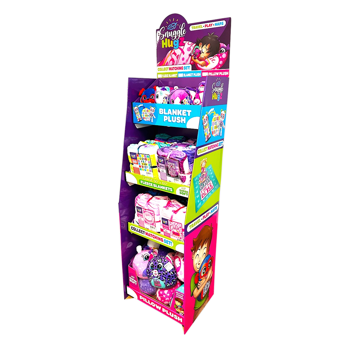Blanket and Plush Kids Assortment Floor Display - 32 Pieces Per Retail Ready Display 88509