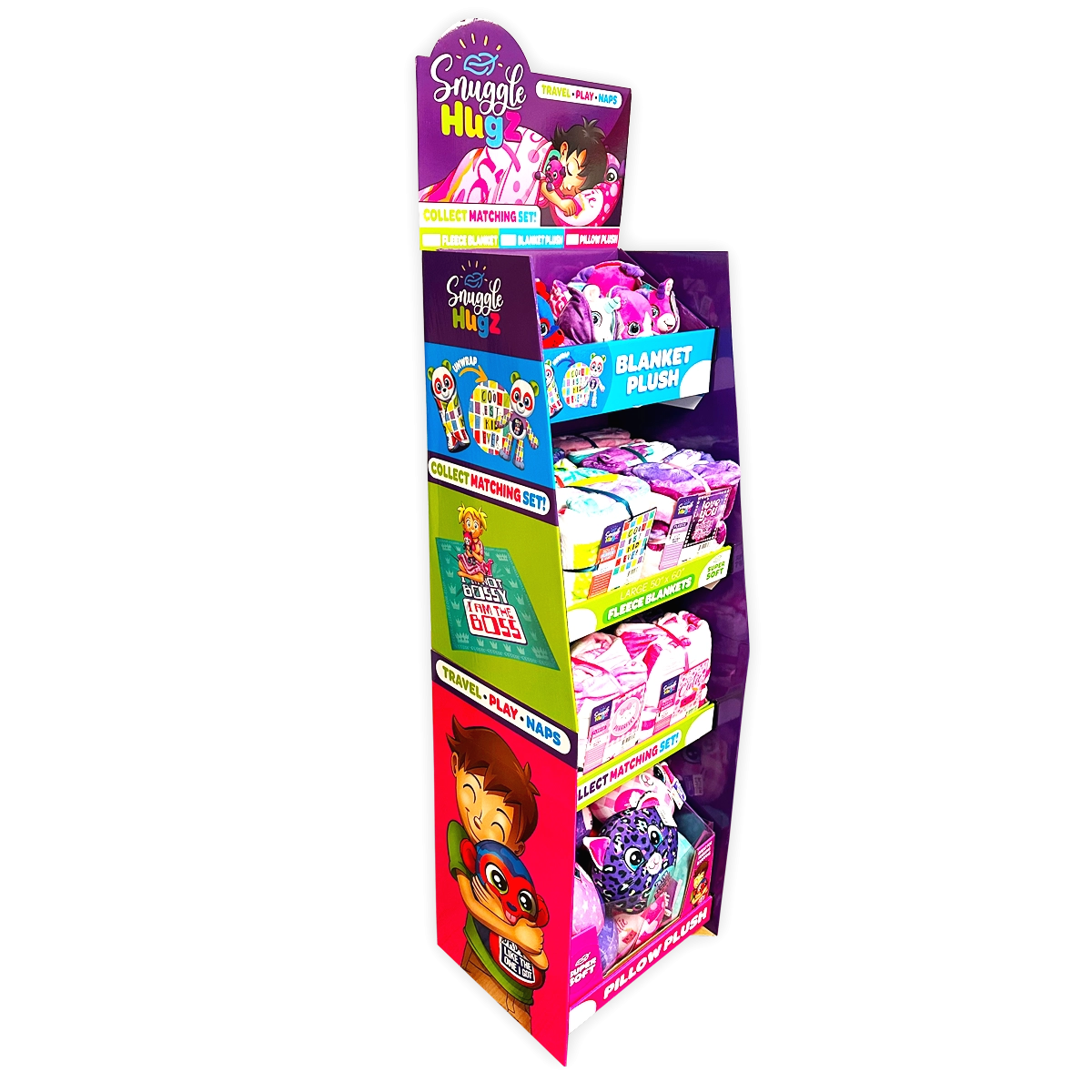 Blanket and Plush Kids Assortment Floor Display - 32 Pieces Per Retail Ready Display 88509