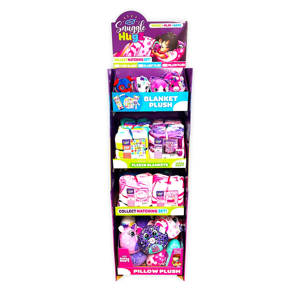 Blanket and Plush Kids Assortment Floor Display - 32 Pieces Per Retail Ready Display 88509
