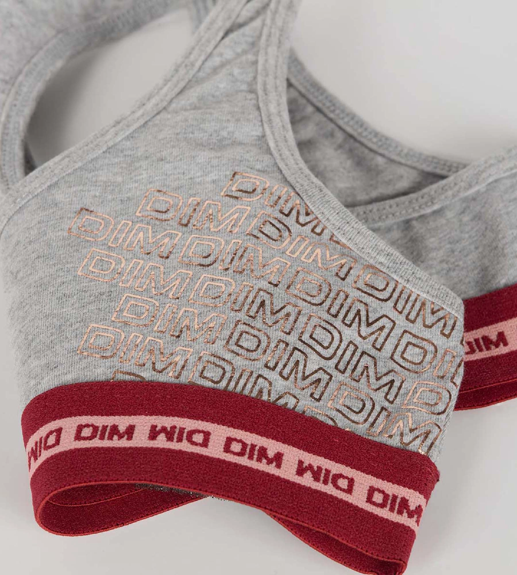 Brassière fille en coton stretch logo métallisé Gris Chiné Dim Sport