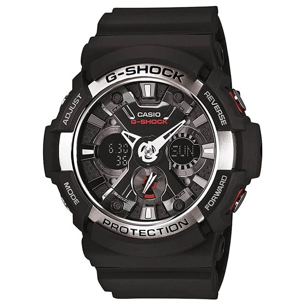 Casio Men's G-Shock Ana-Digi World Timer Black Resin Alarm Dive Watch | GA200-1A