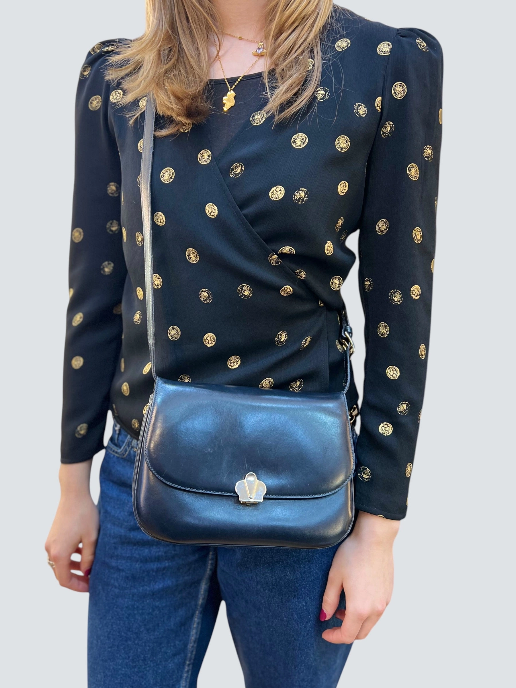 Celine Vintage Navy Leather Crossbody