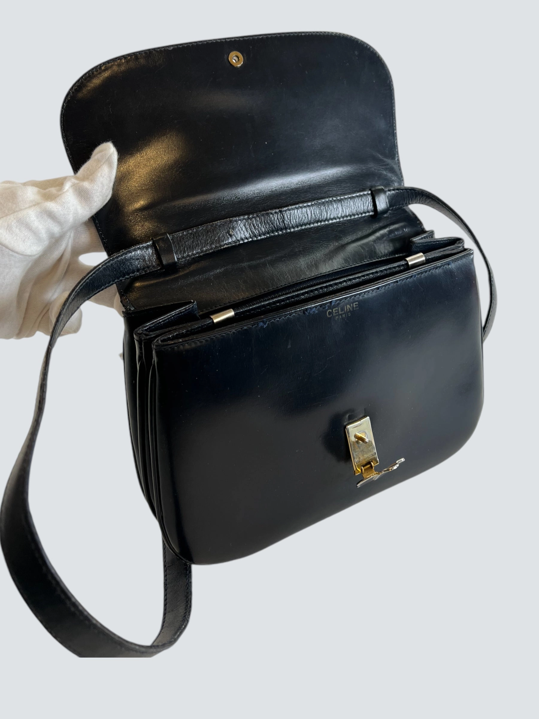 Celine Vintage Navy Leather Crossbody