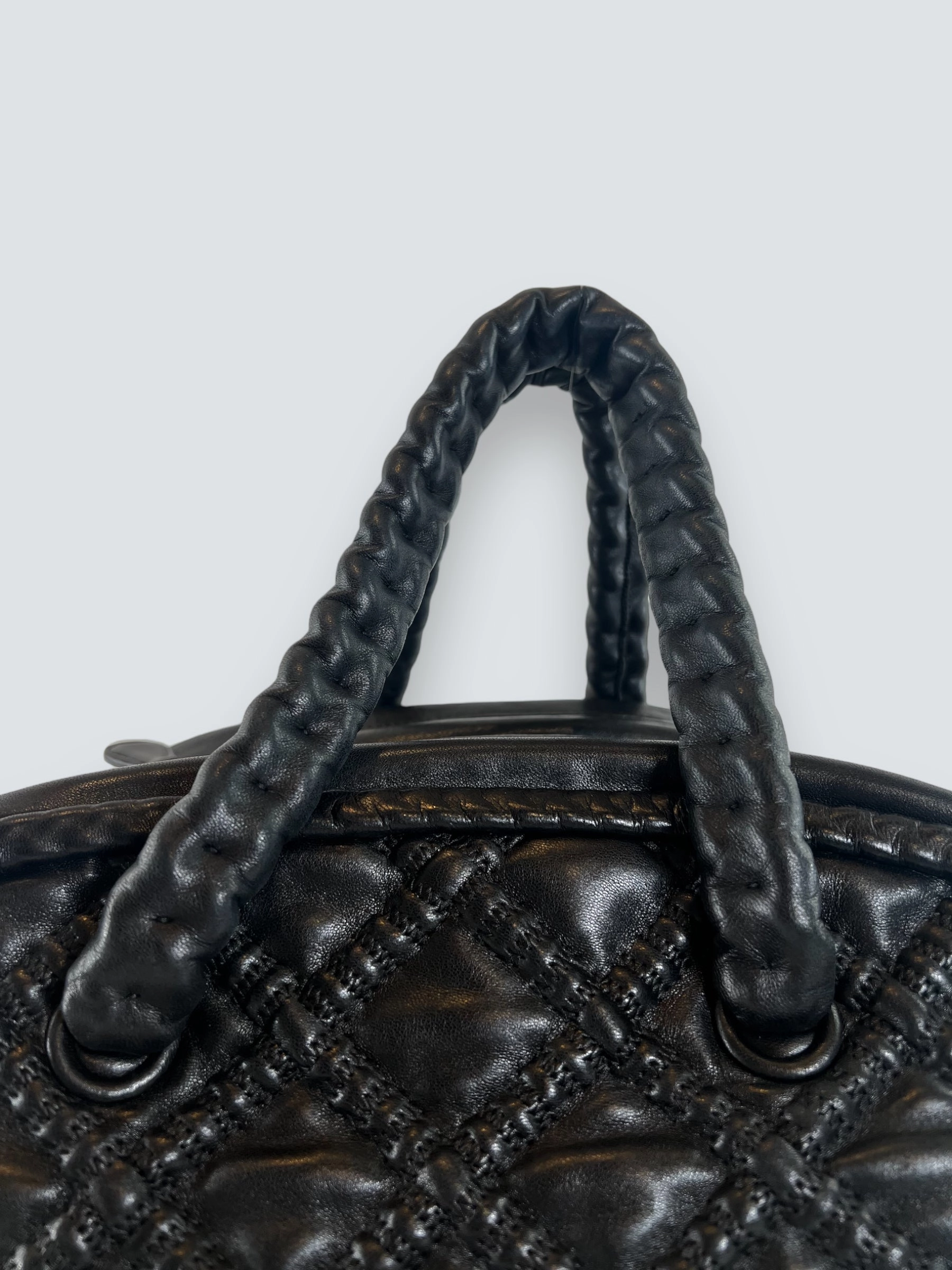 Chanel Quilted Black Leather Large Bowling Bag