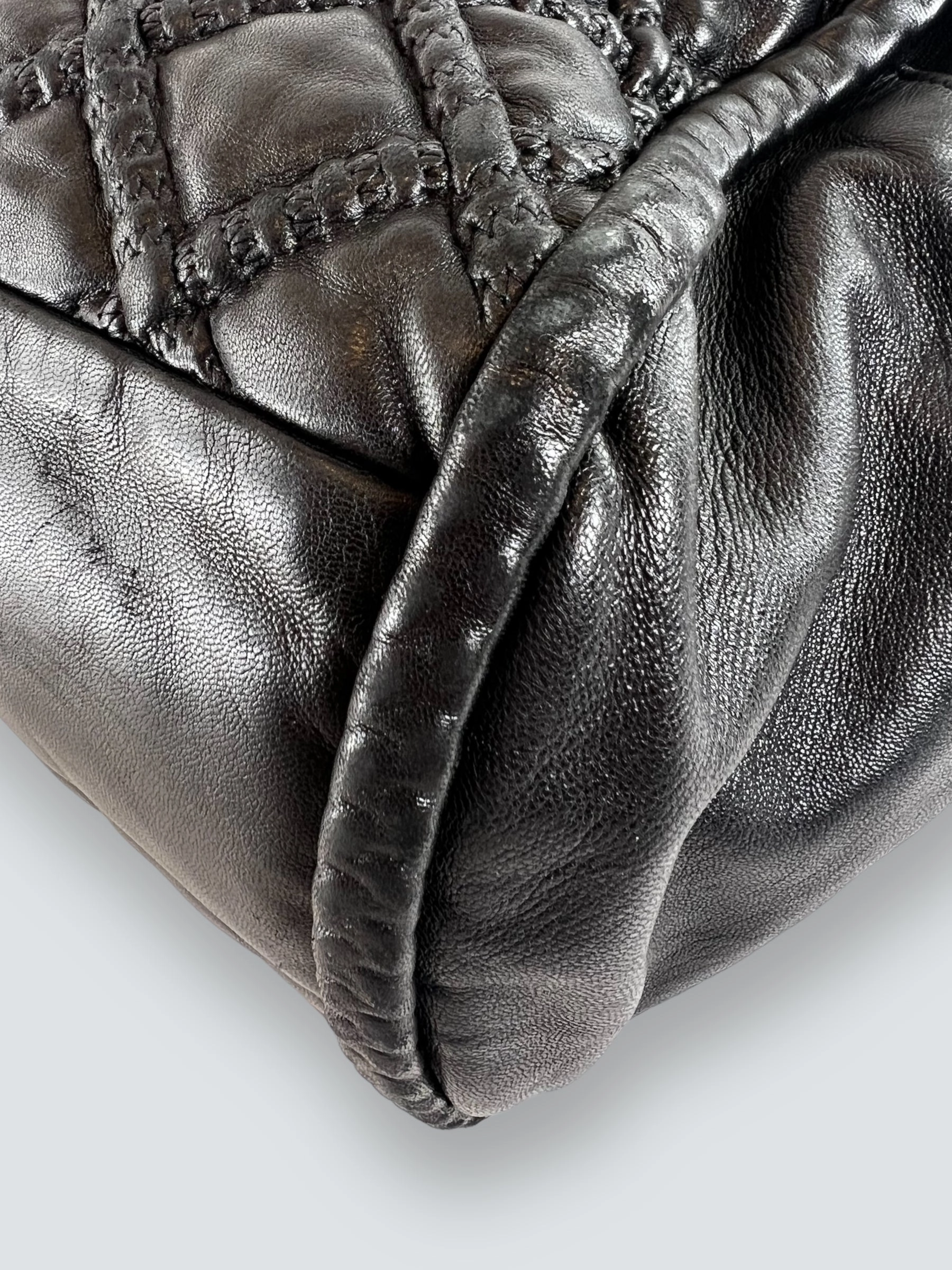 Chanel Quilted Black Leather Large Bowling Bag