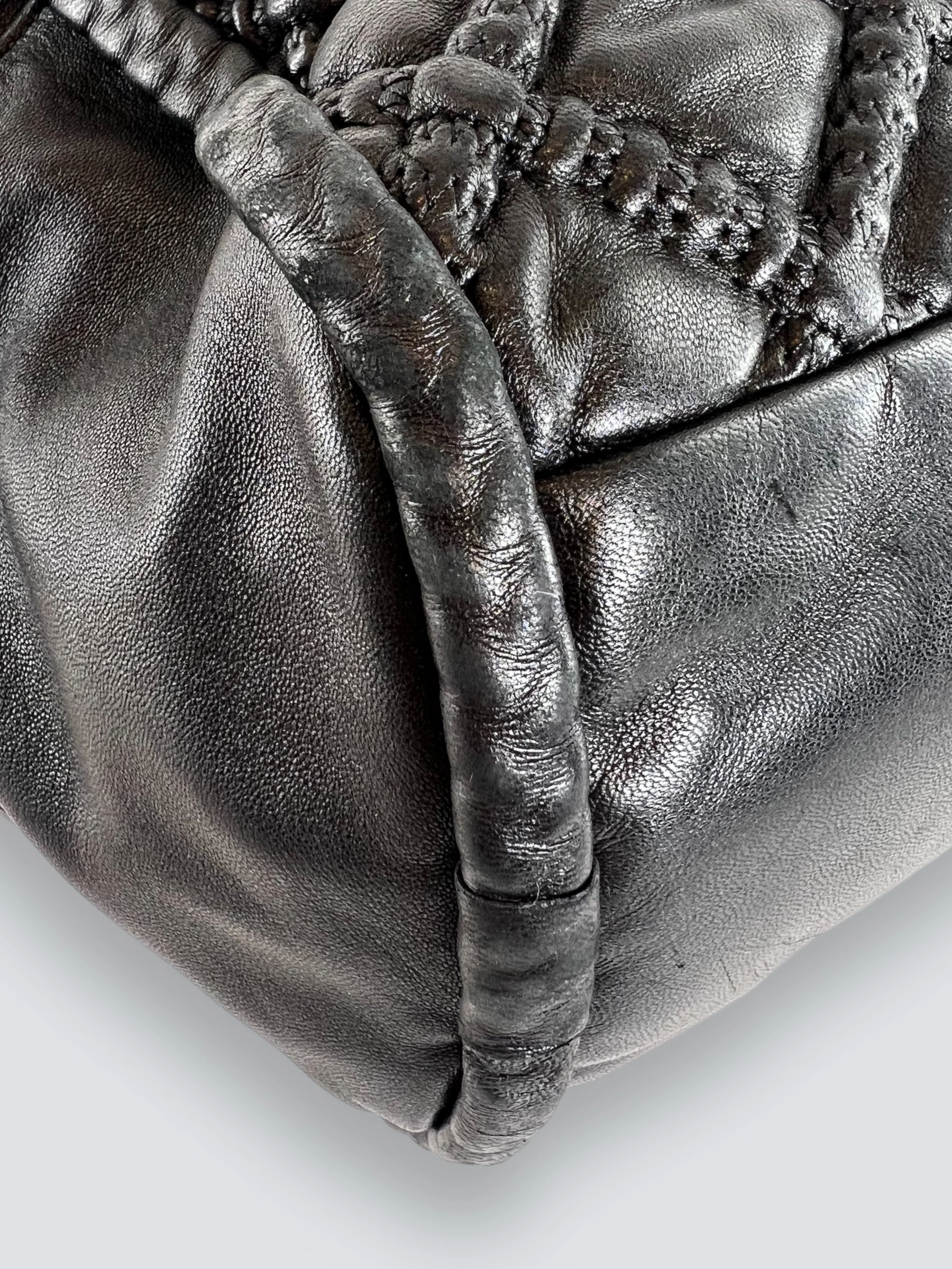 Chanel Quilted Black Leather Large Bowling Bag