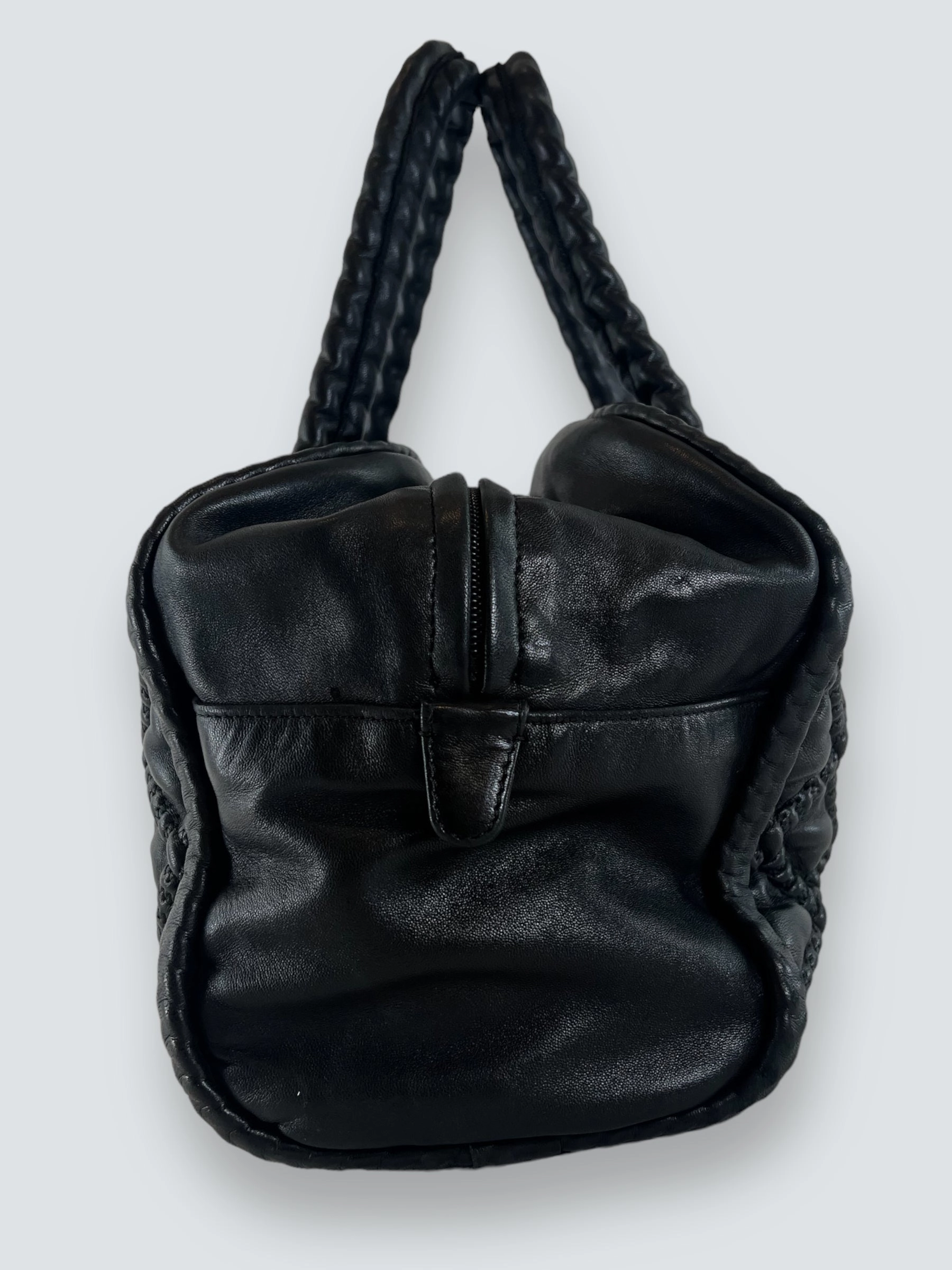 Chanel Quilted Black Leather Large Bowling Bag
