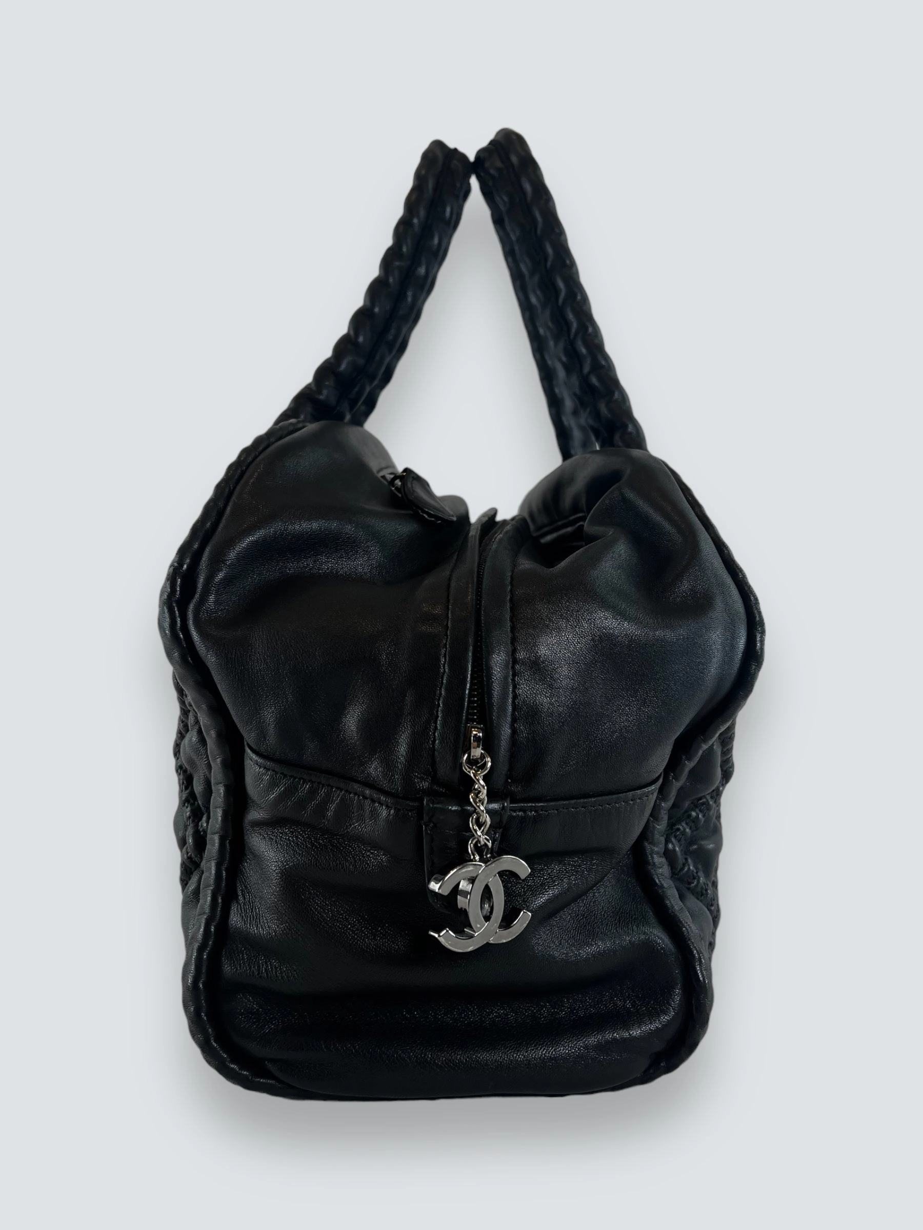 Chanel Quilted Black Leather Large Bowling Bag