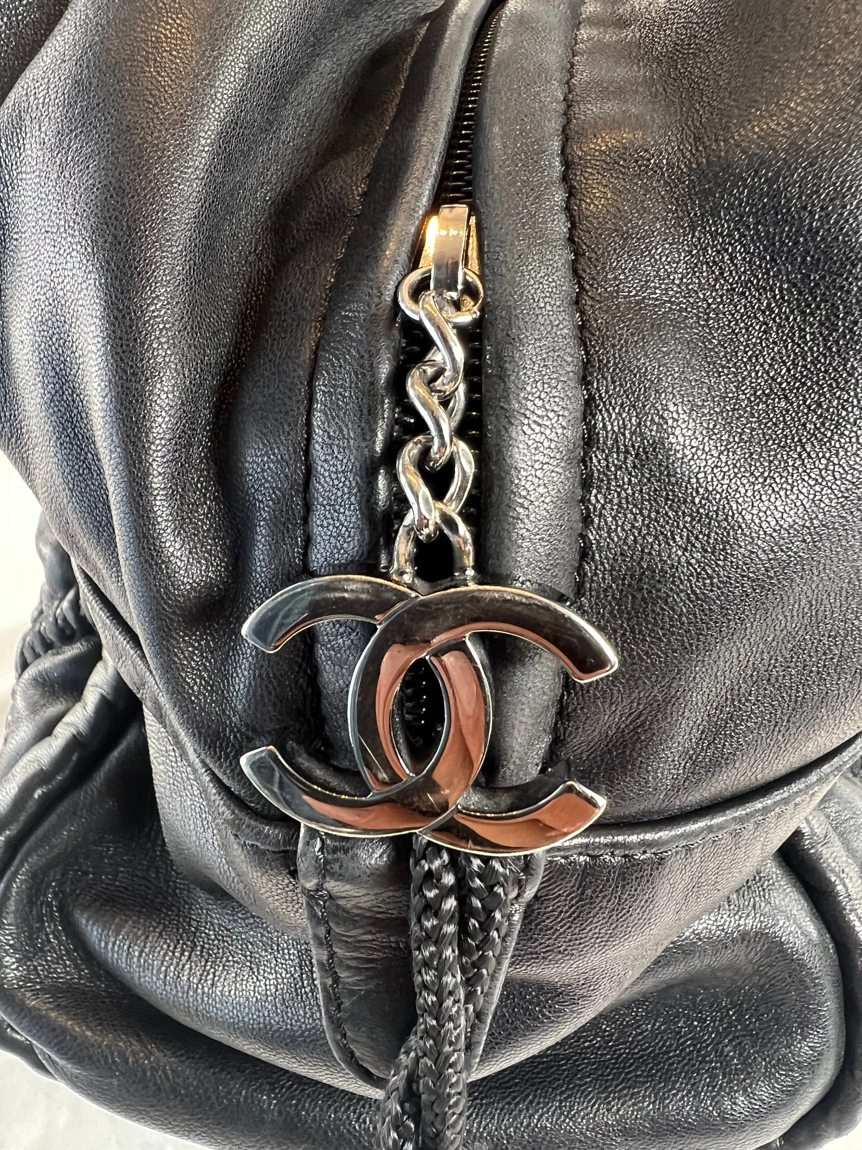 Chanel Quilted Black Leather Large Bowling Bag