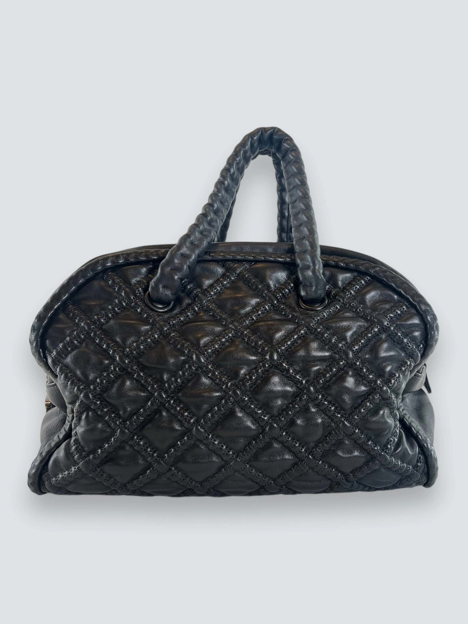Chanel Quilted Black Leather Large Bowling Bag