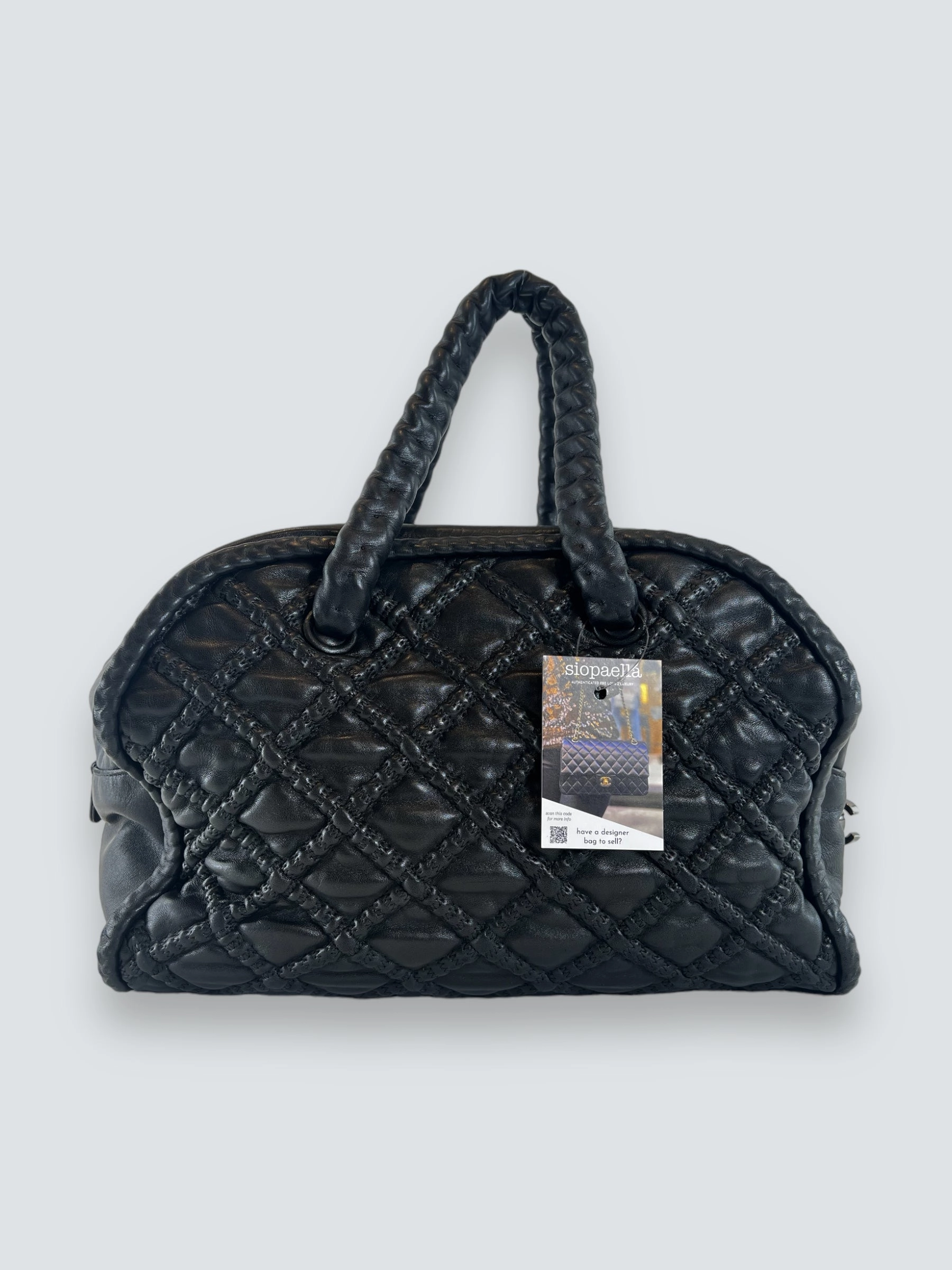 Chanel Quilted Black Leather Large Bowling Bag