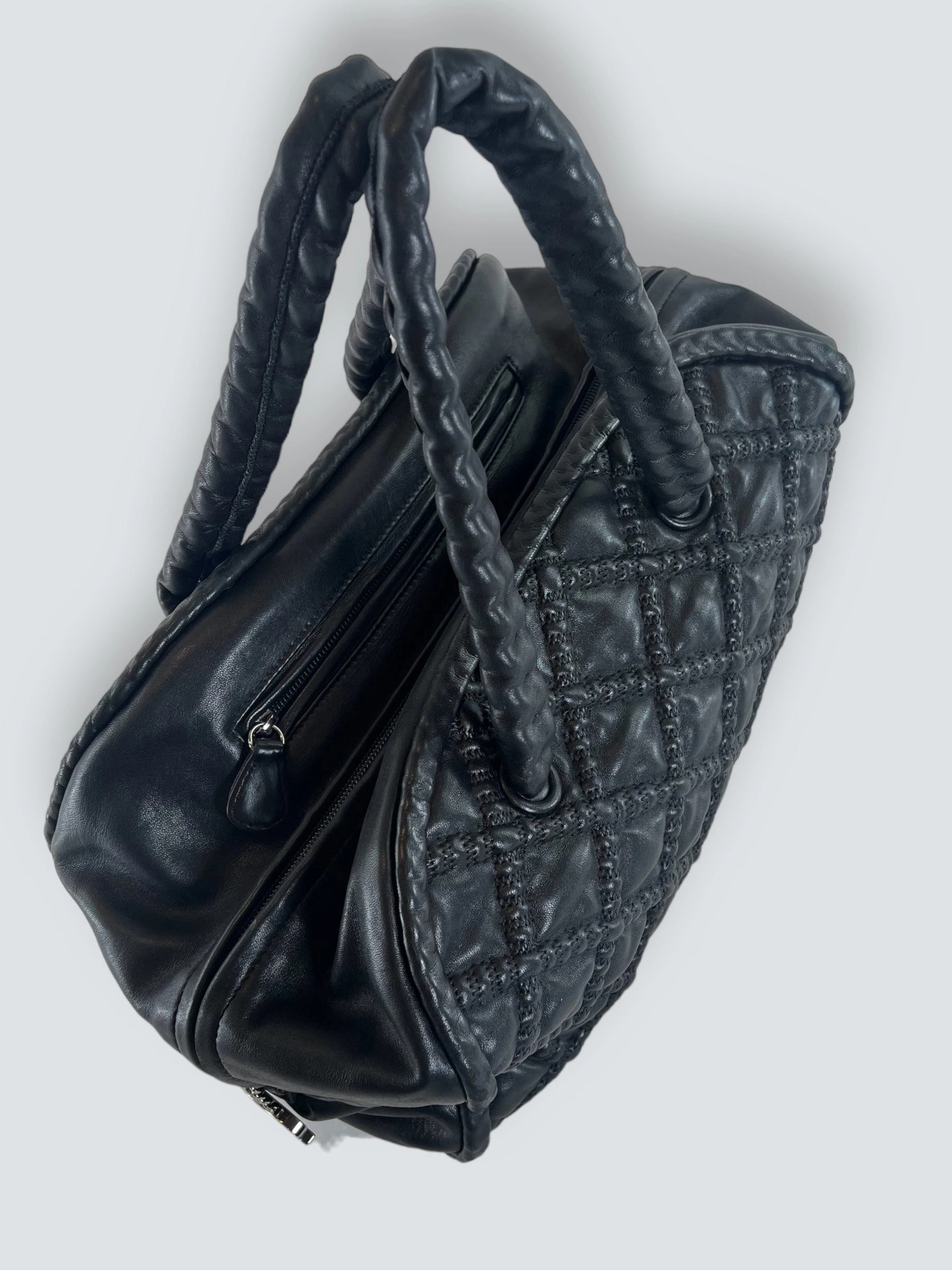 Chanel Quilted Black Leather Large Bowling Bag