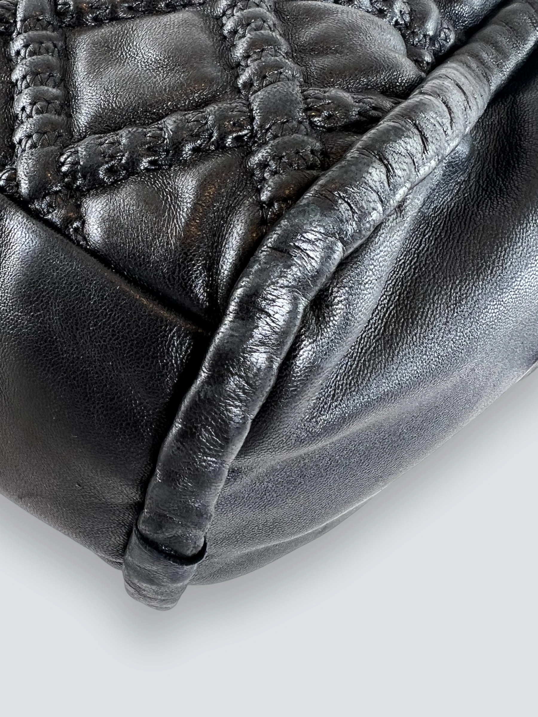Chanel Quilted Black Leather Large Bowling Bag