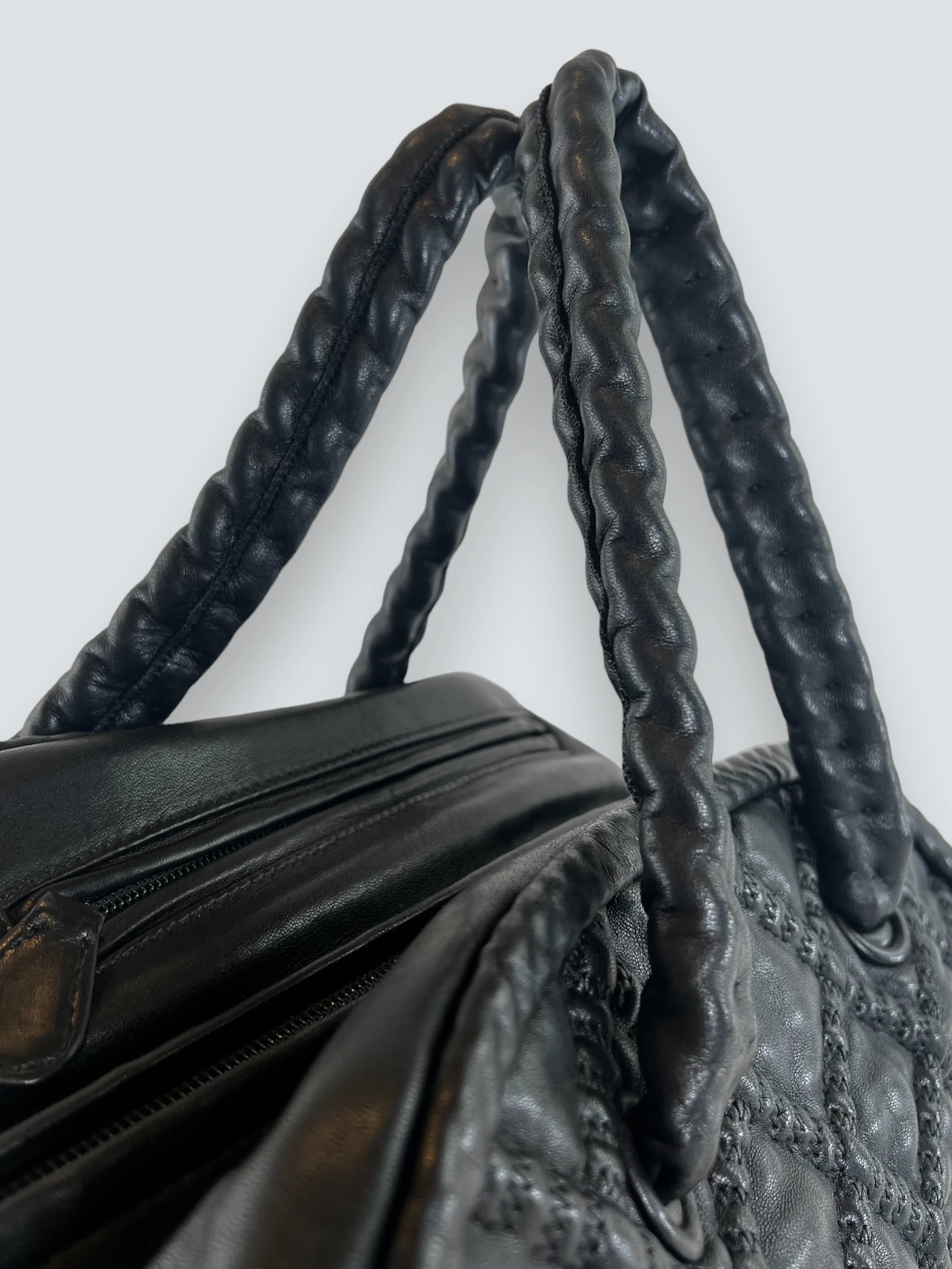Chanel Quilted Black Leather Large Bowling Bag