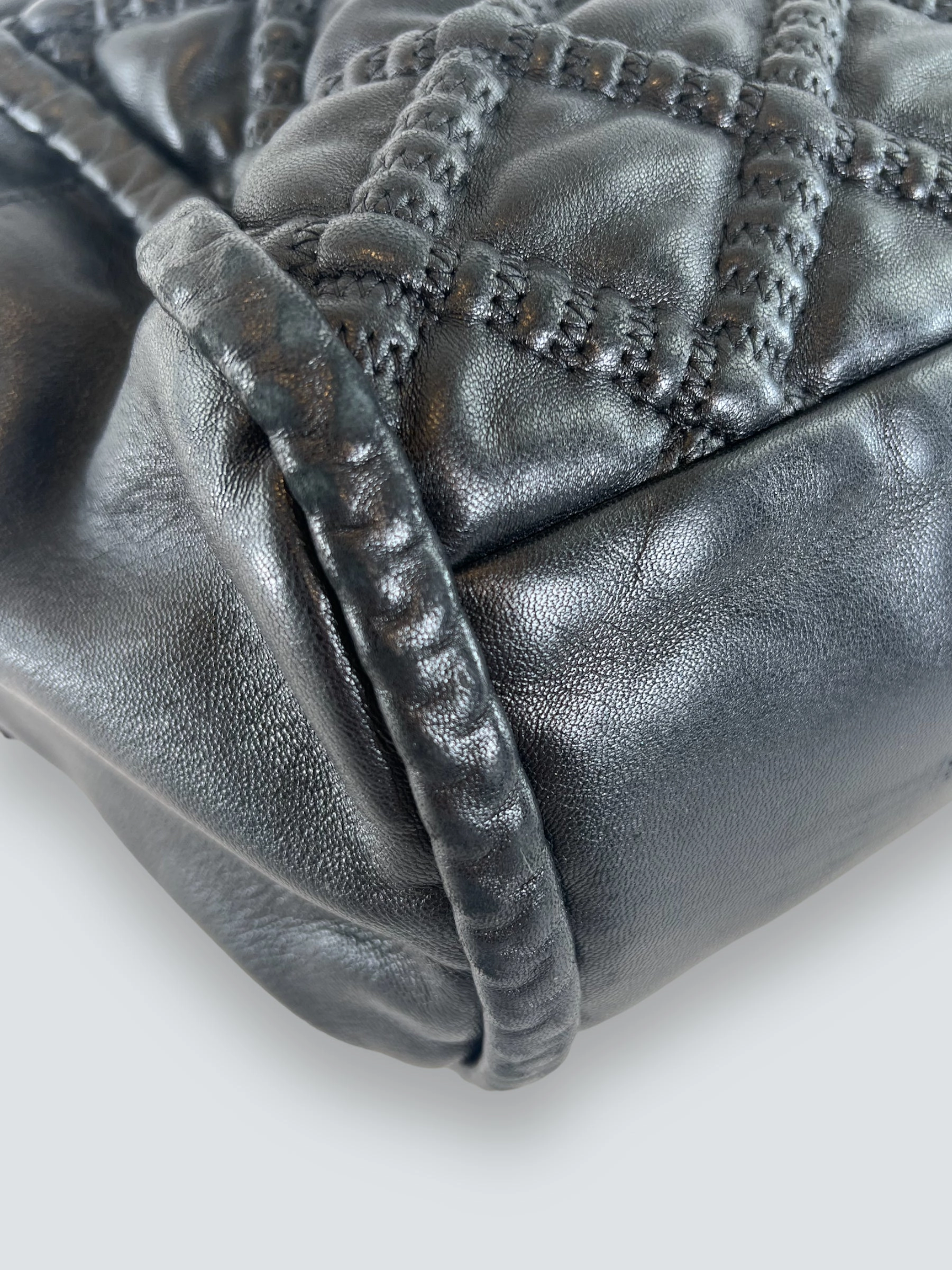Chanel Quilted Black Leather Large Bowling Bag