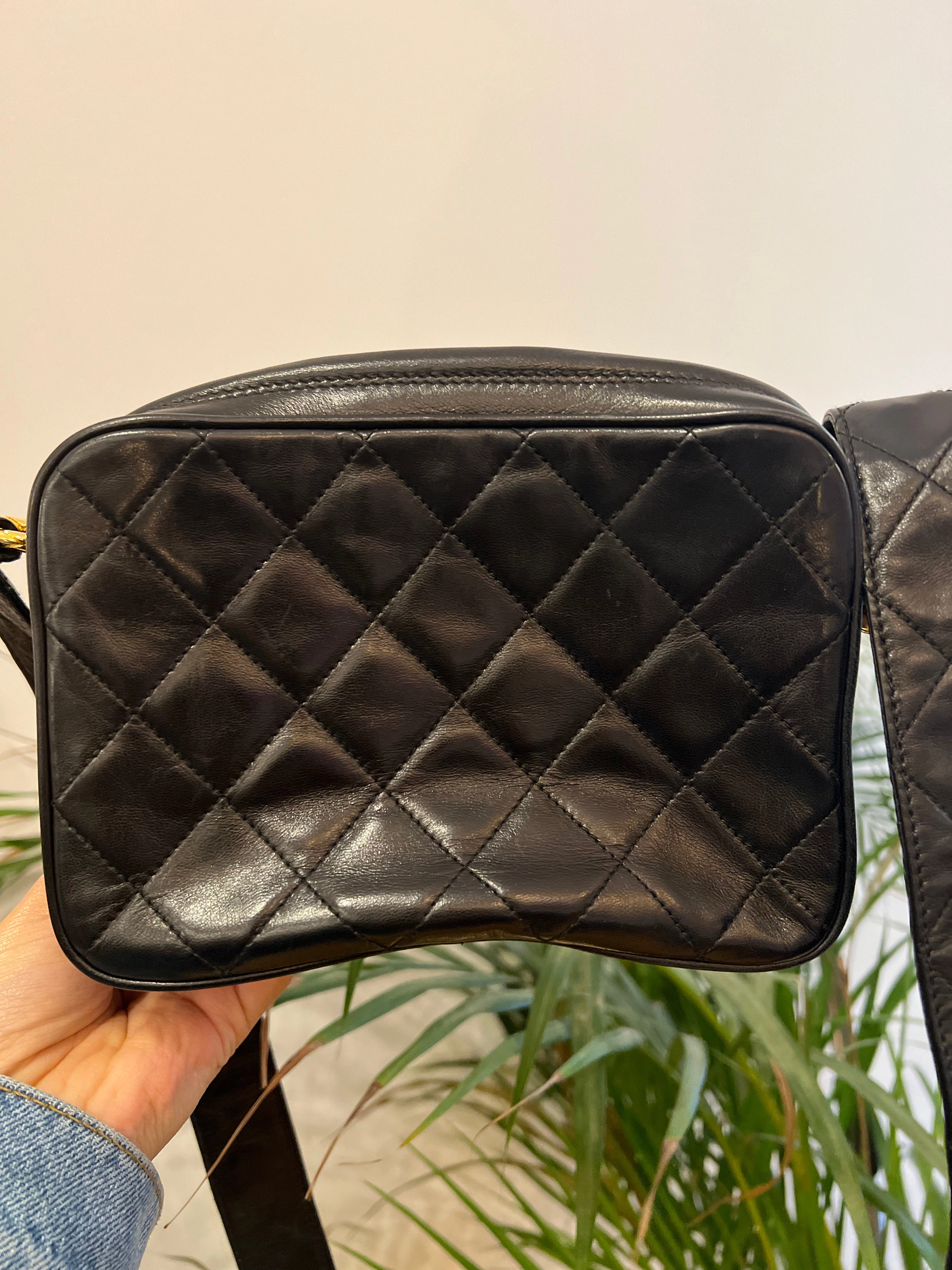 Chanel Vintage Black Lambskin Leather Camera Bag
