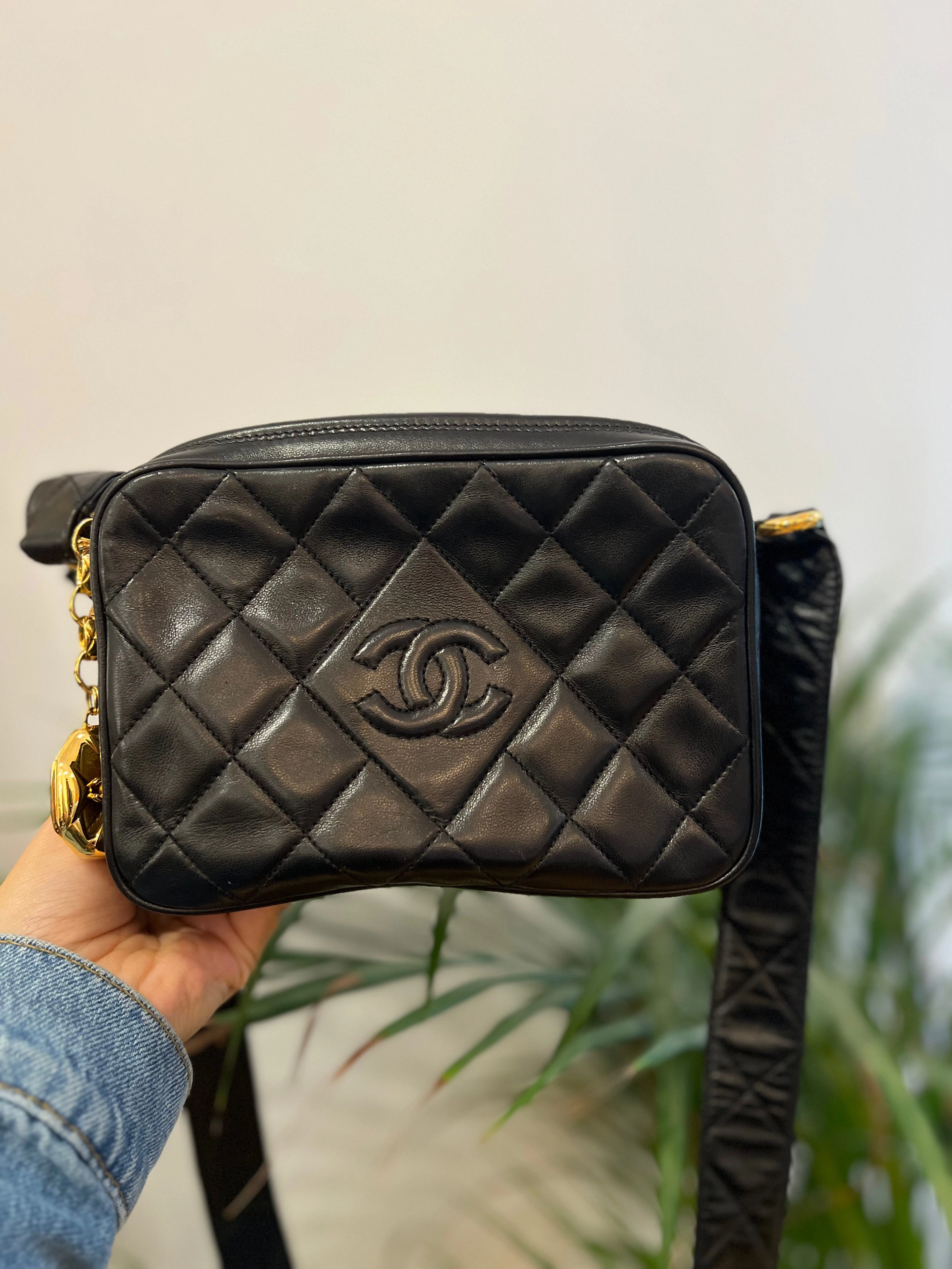 Chanel Vintage Black Lambskin Leather Camera Bag