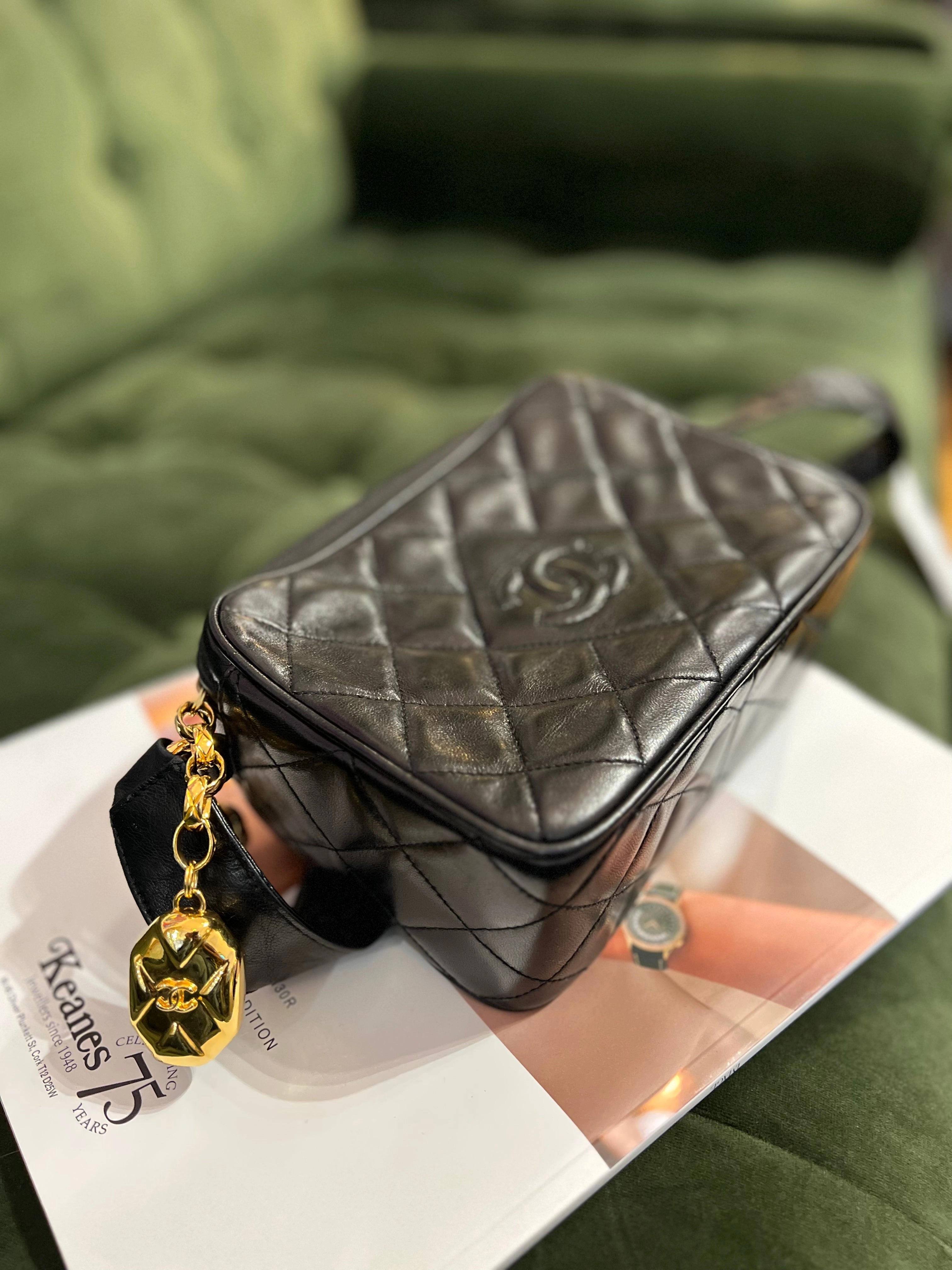 Chanel Vintage Black Lambskin Leather Camera Bag