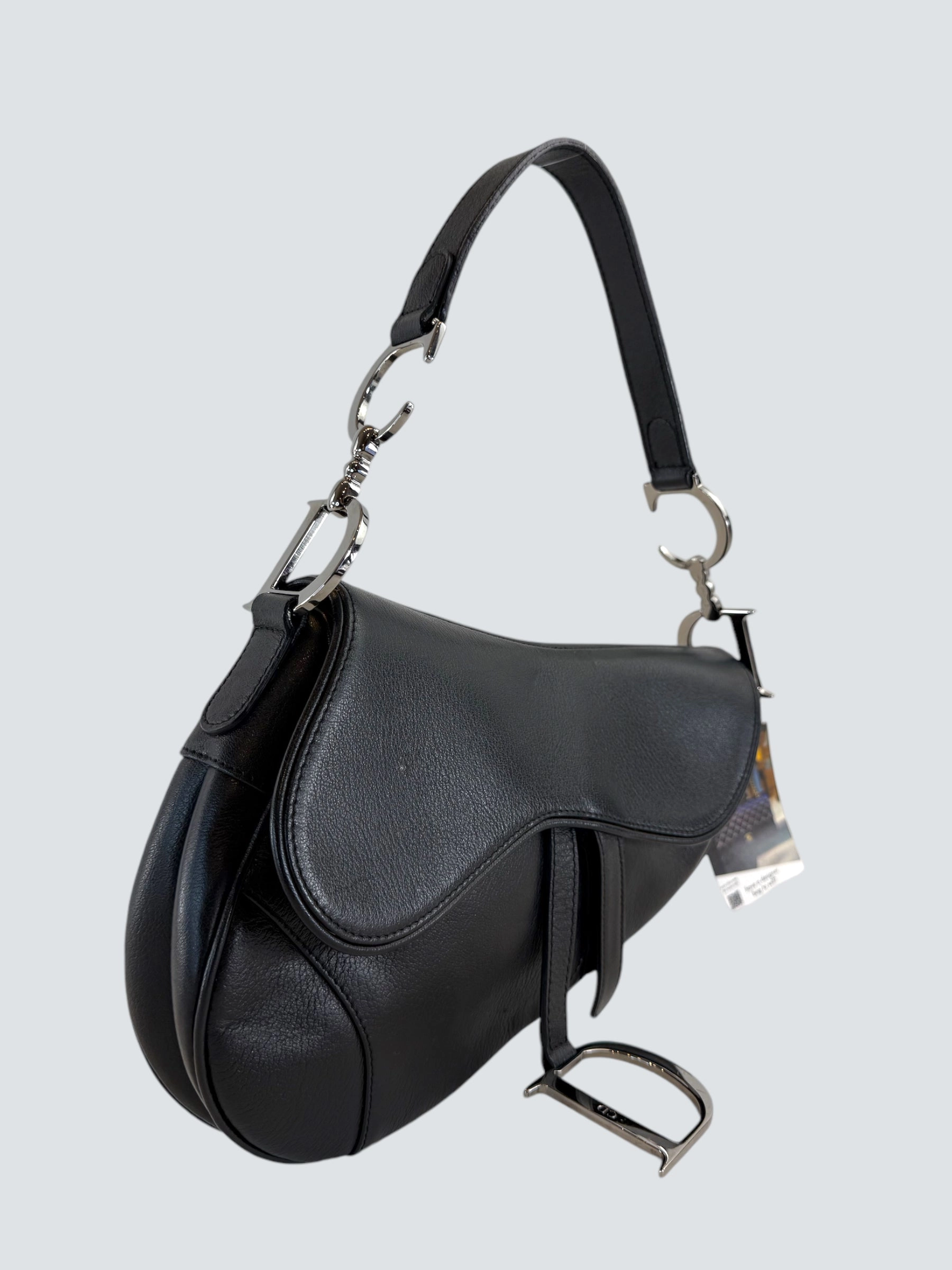 Christian Dior Black Leather Vintage Saddle Bag