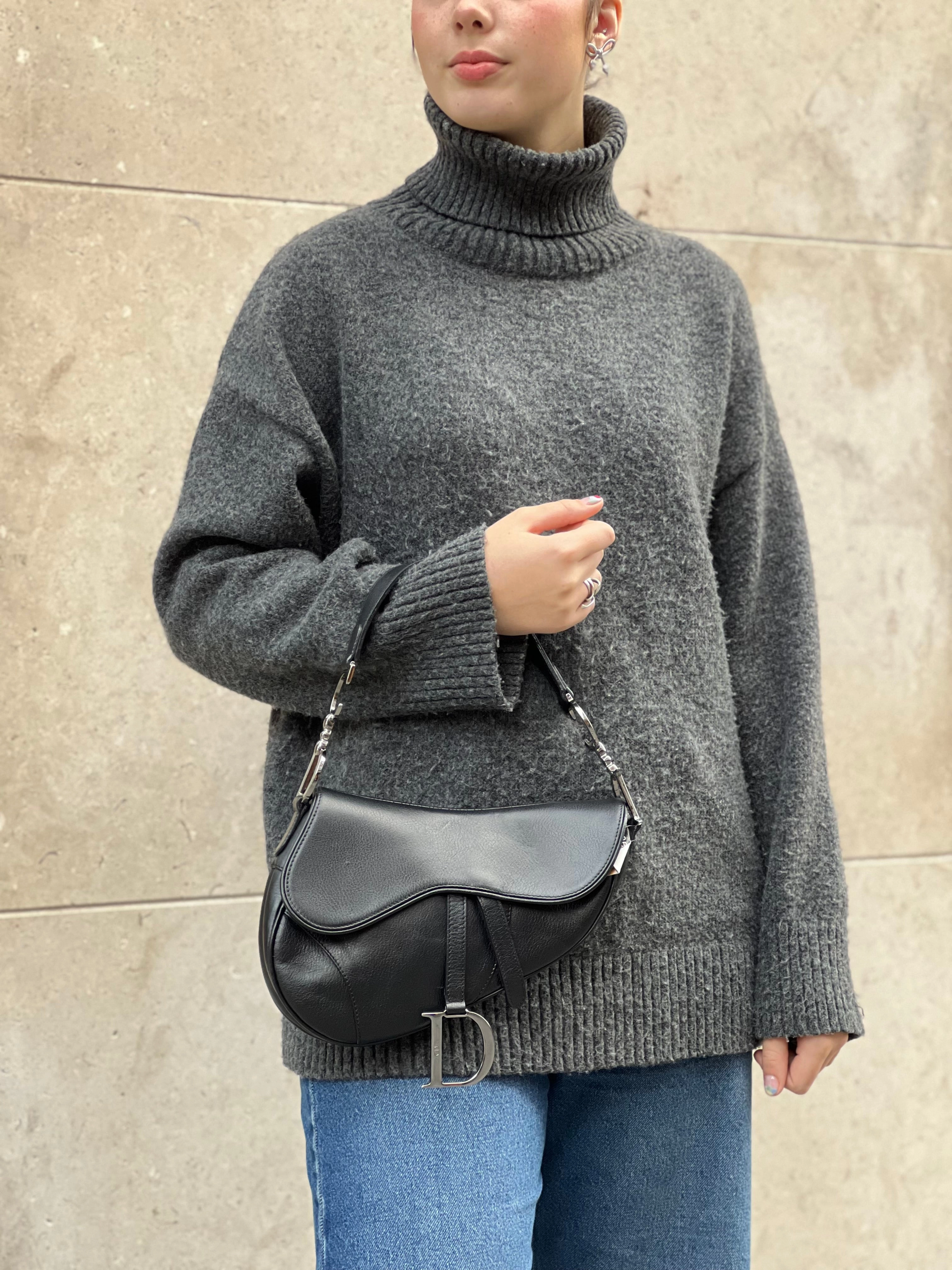 Christian Dior Black Leather Vintage Saddle Bag