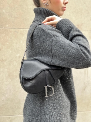 Christian Dior Black Leather Vintage Saddle Bag