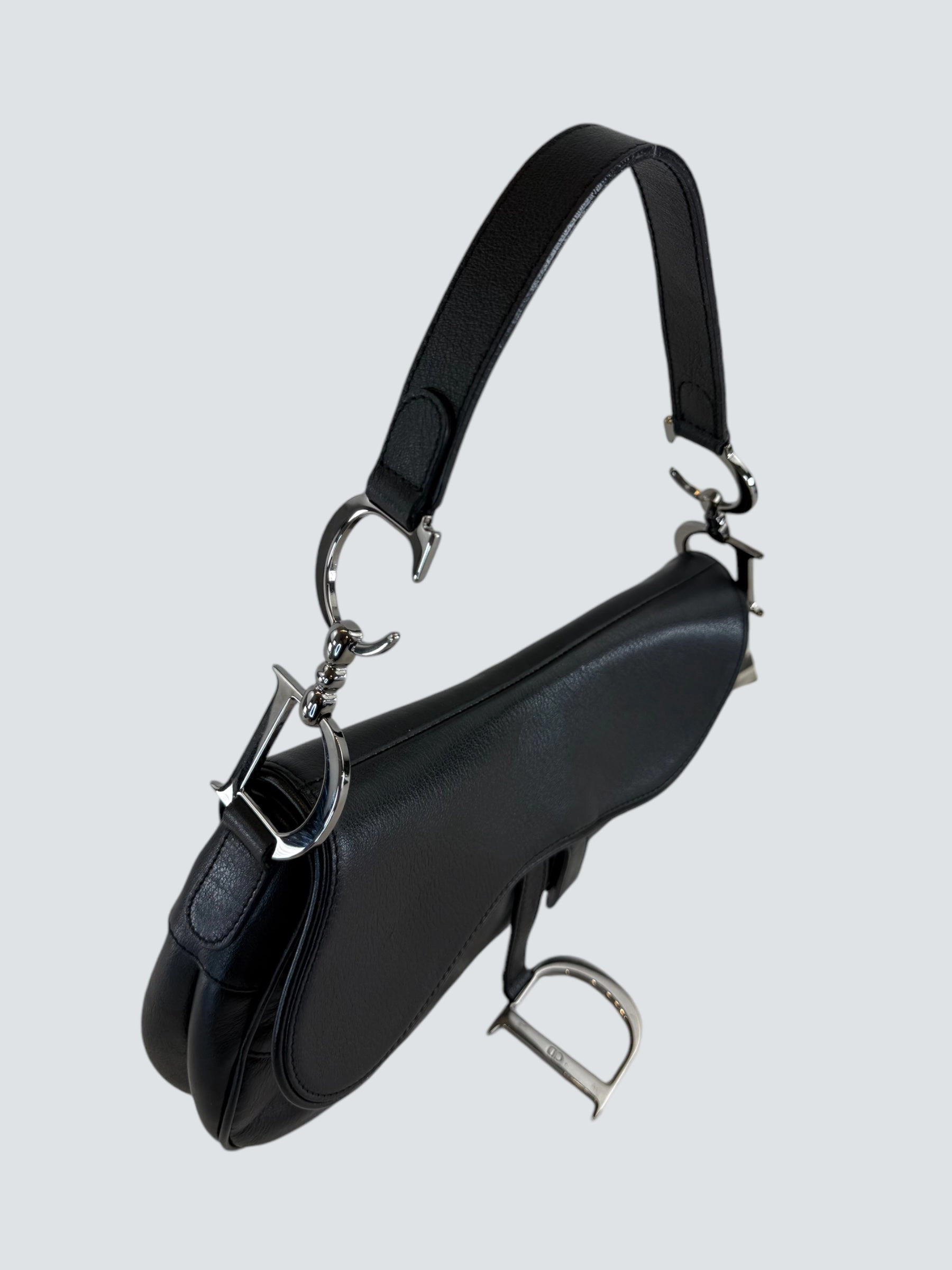 Christian Dior Black Leather Vintage Saddle Bag