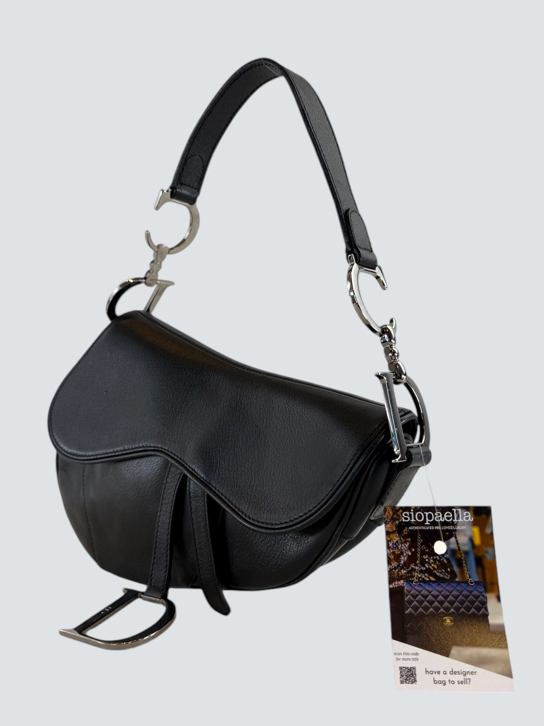 Christian Dior Black Leather Vintage Saddle Bag