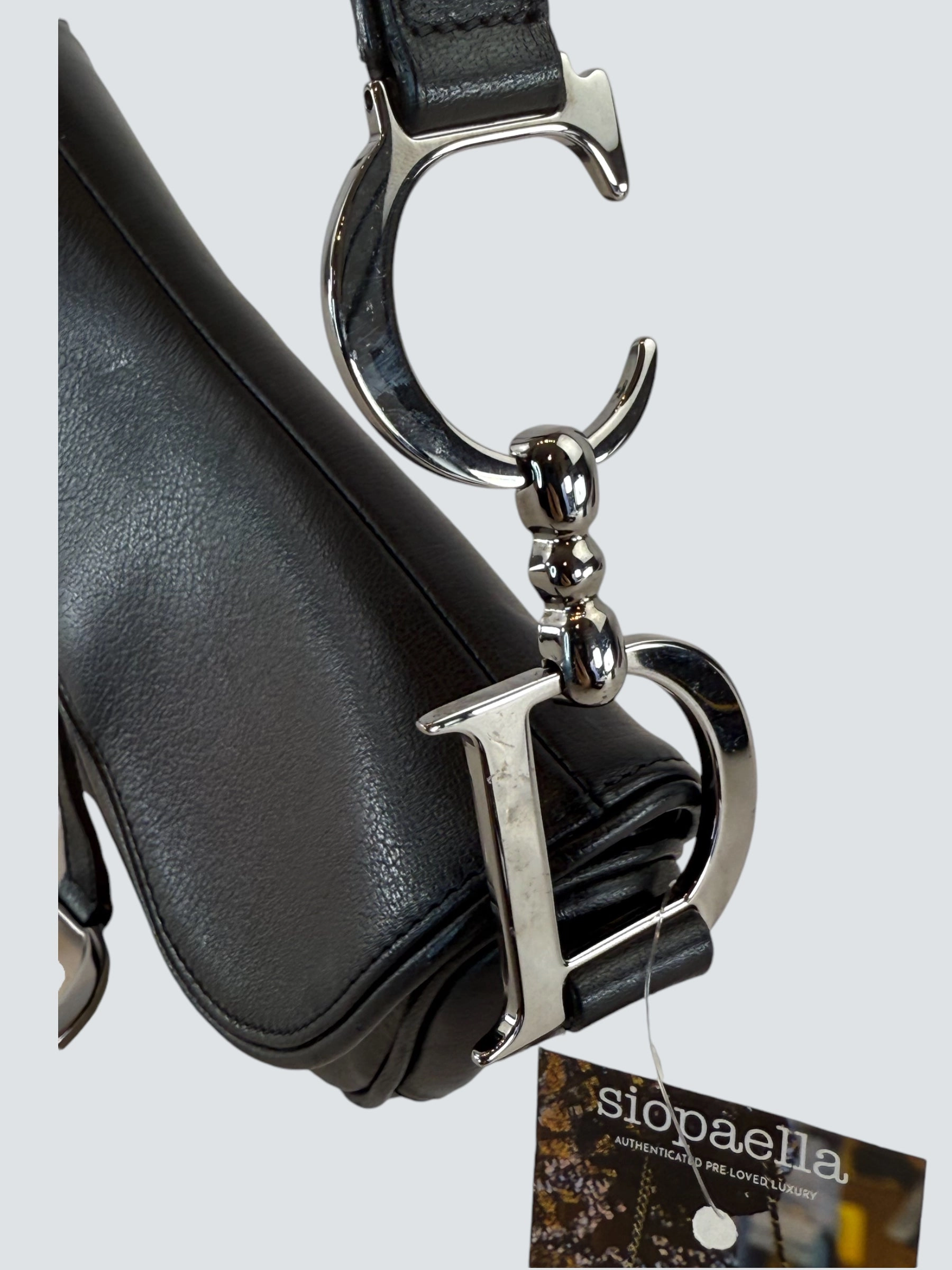Christian Dior Black Leather Vintage Saddle Bag