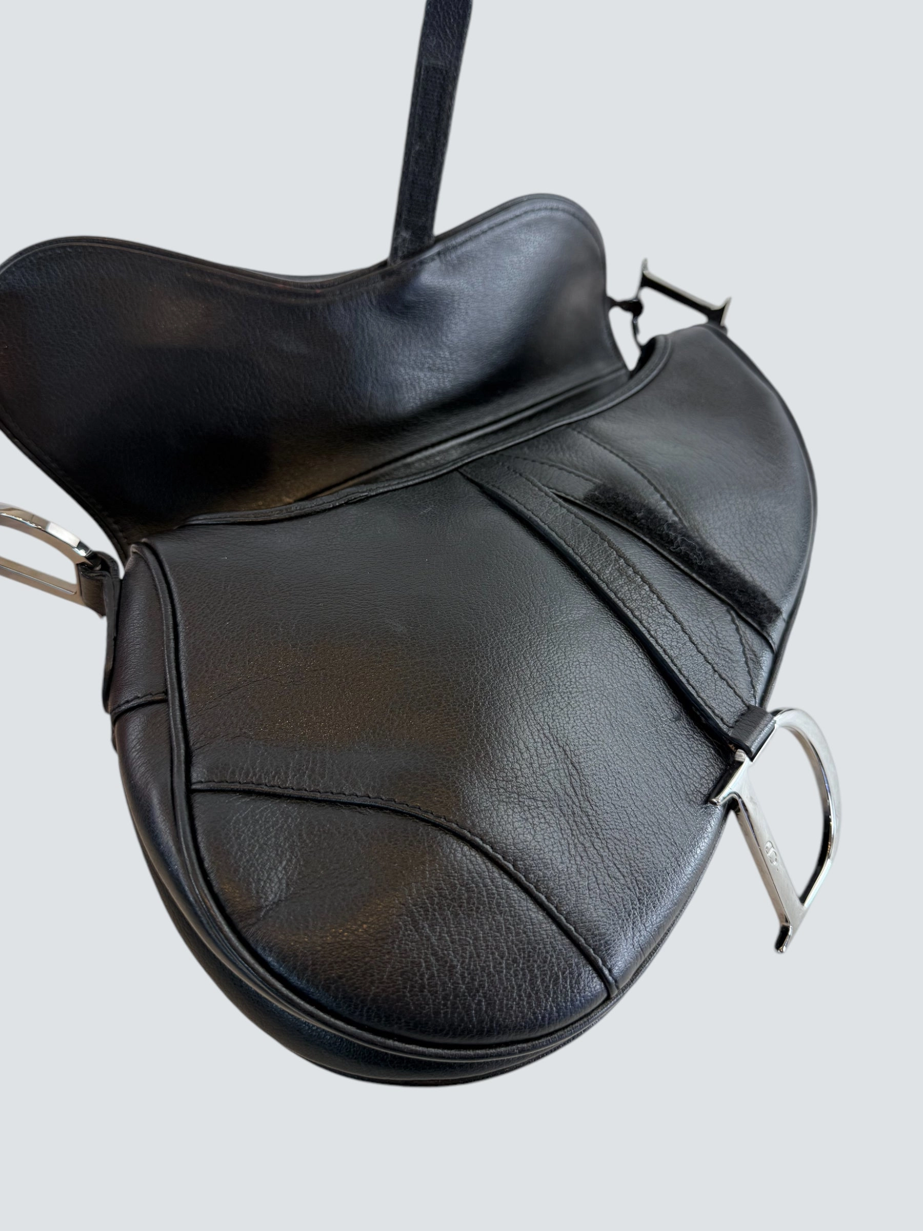 Christian Dior Black Leather Vintage Saddle Bag