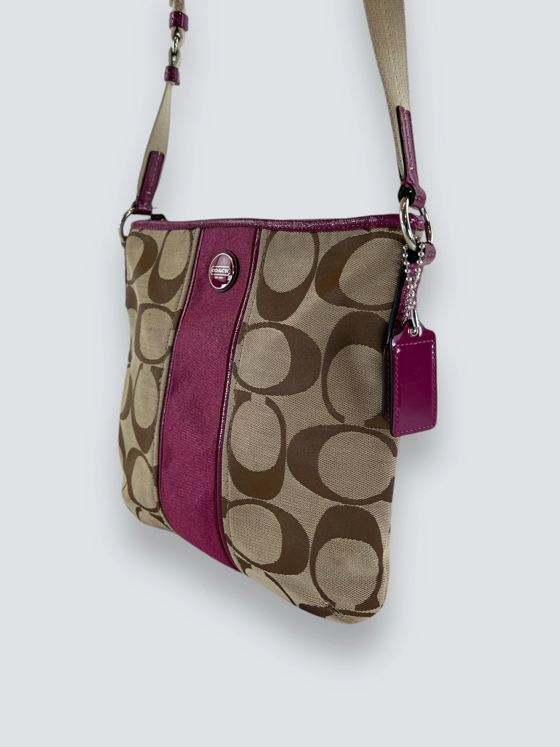 Coach Monogram Vintage Handbag with Purple Trim