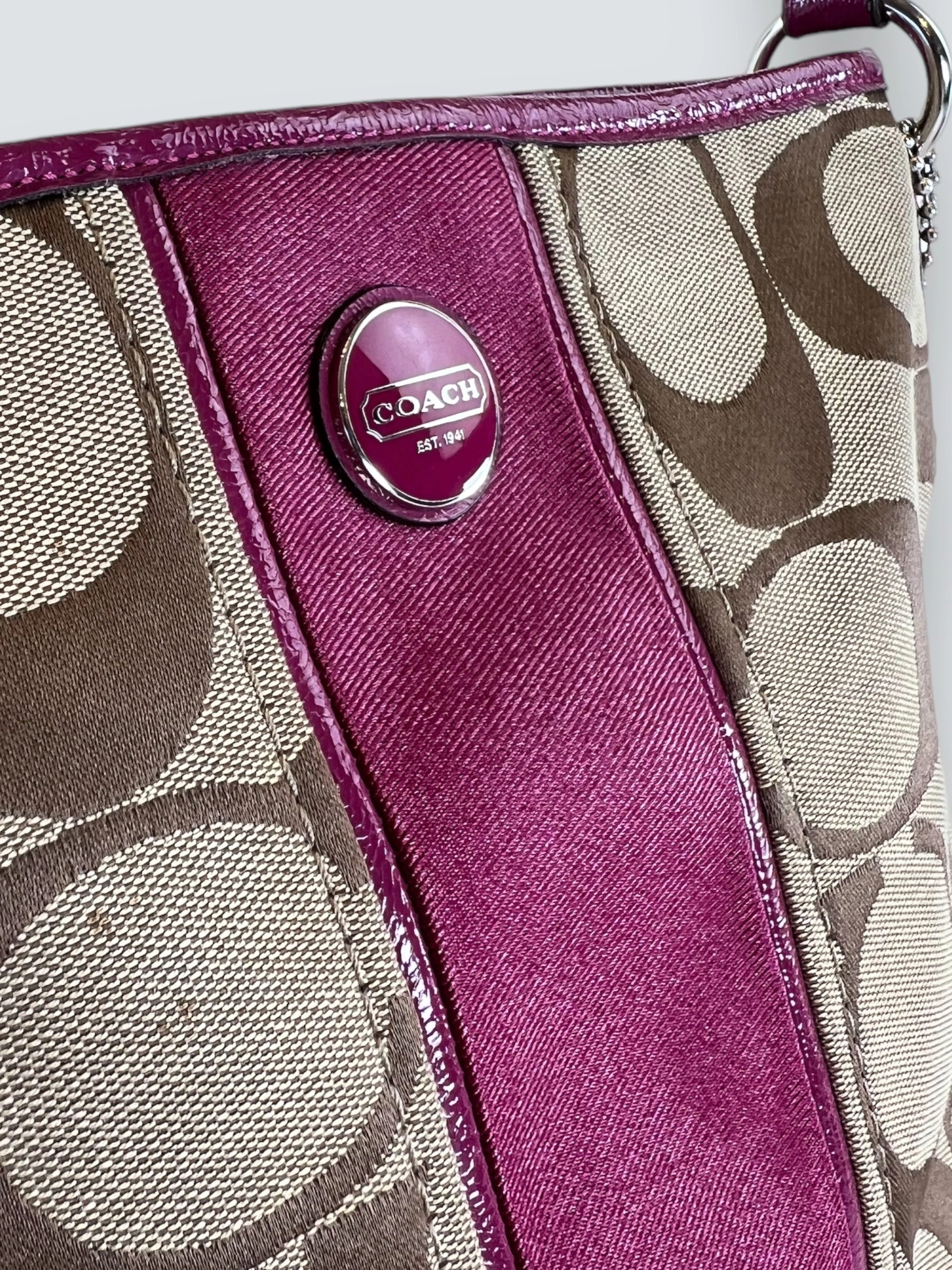 Coach Monogram Vintage Handbag with Purple Trim