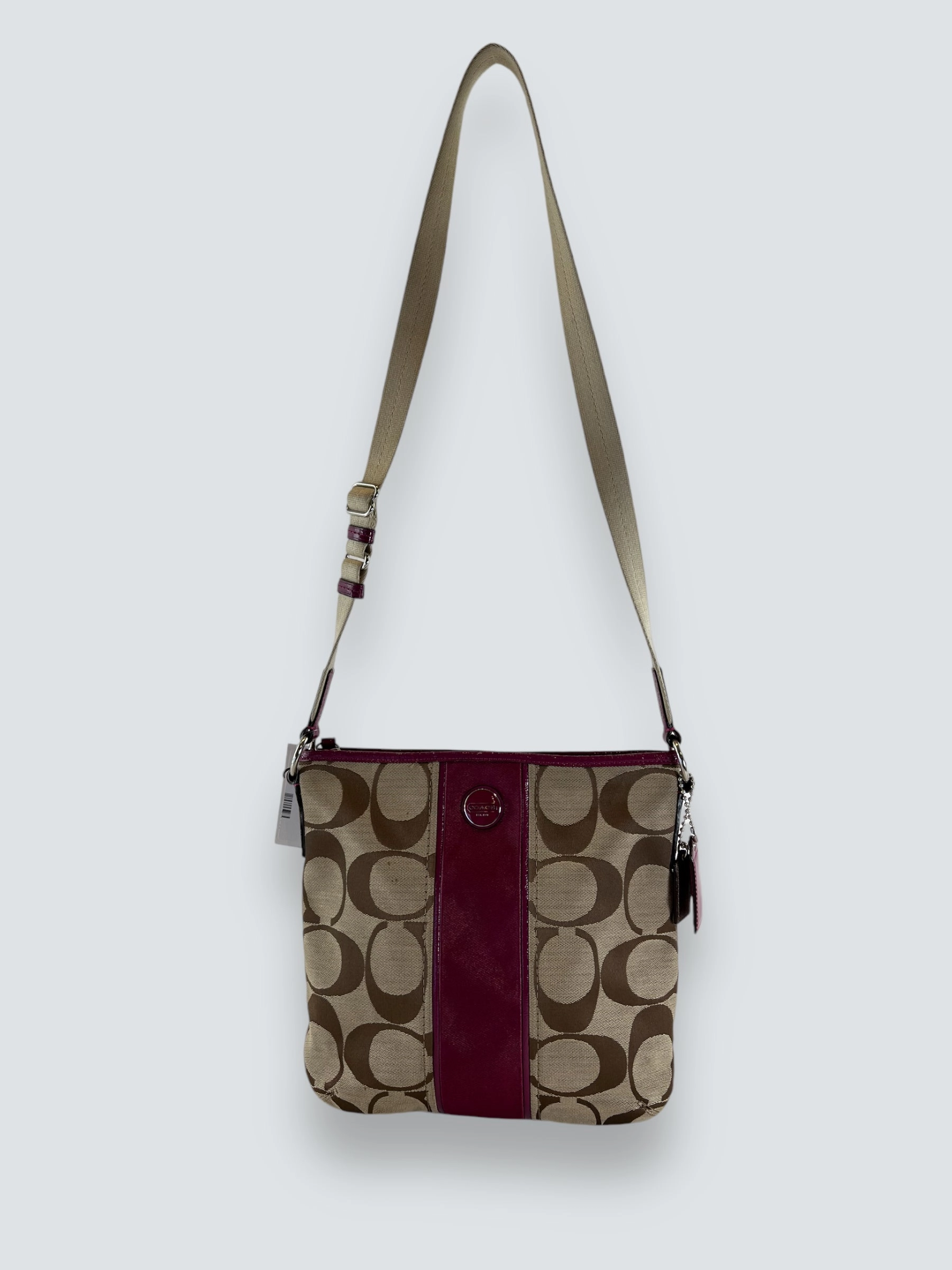 Coach Monogram Vintage Handbag with Purple Trim