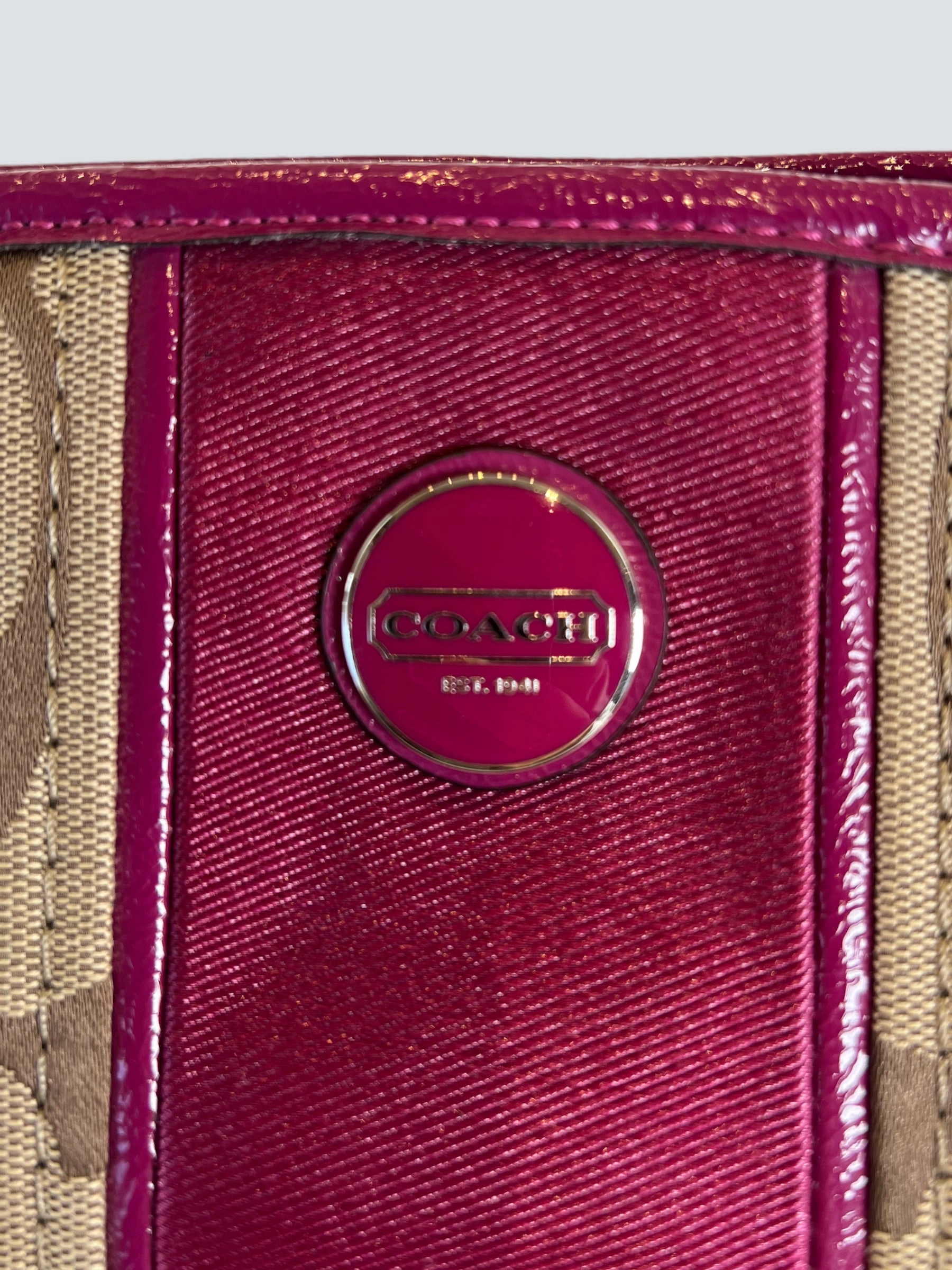 Coach Monogram Vintage Handbag with Purple Trim