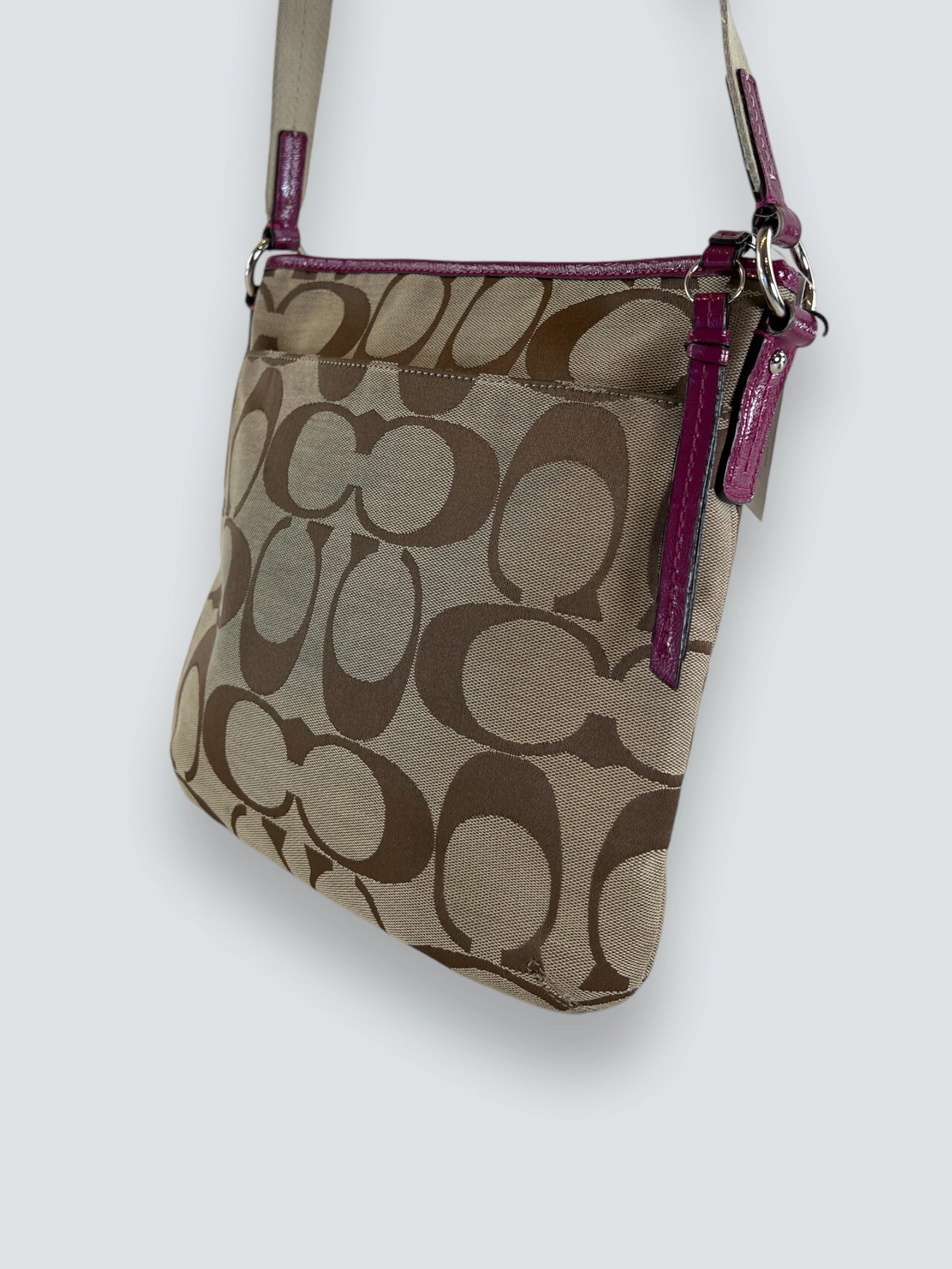 Coach Monogram Vintage Handbag with Purple Trim