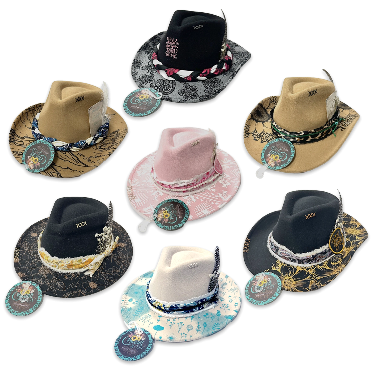 Cowgirl Hat Assortment Floor Display - 12 Pieces Per Retail Ready Display 88538