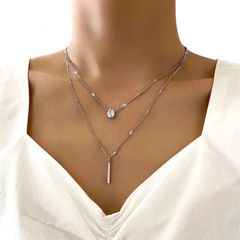 Crystal Zircon Heart Star Charm Pendant Necklace