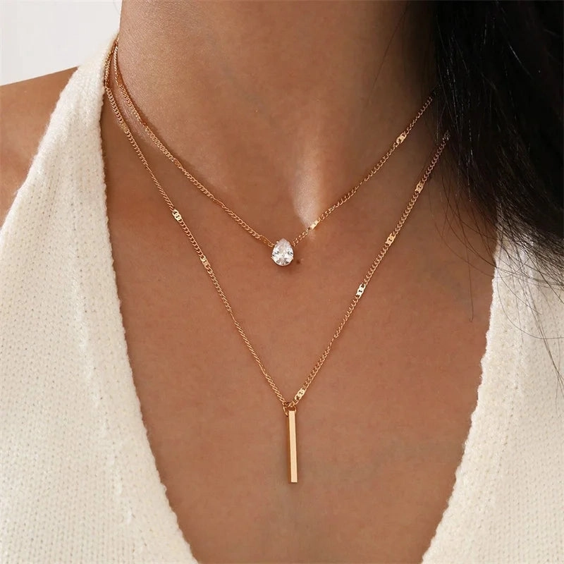 Crystal Zircon Heart Star Charm Pendant Necklace