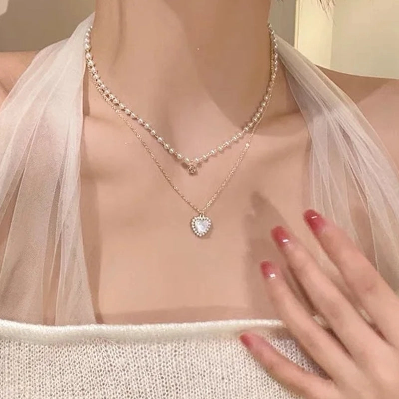 Crystal Zircon Heart Star Charm Pendant Necklace