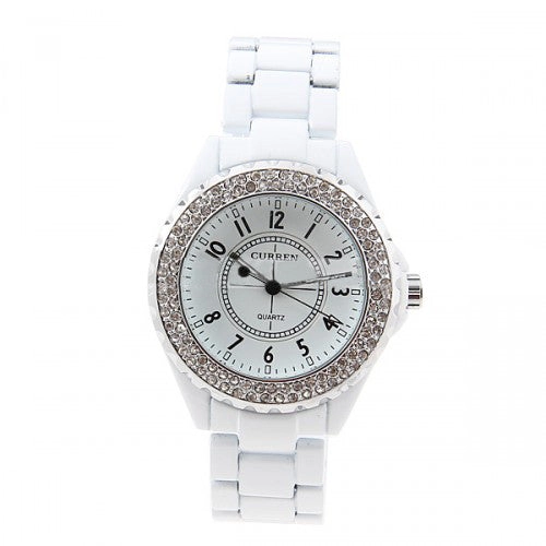 Curren Quartz Women's White Stainless Steel Waterproof Rhinestone Watch (White 3.2cm Dial) - CUR085