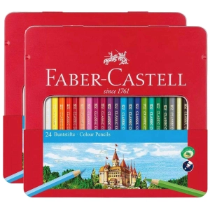 Faber-Castell 115824 Classic Colour Hexagonal Pencils, Tin of 24 (2 Pack)