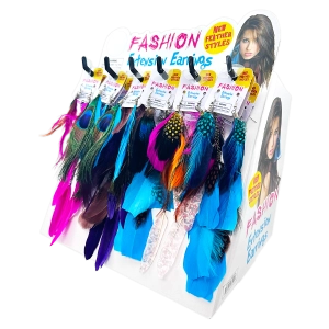 Fashion Extension Feather Earrings  - 18 Pieces Per Retail Ready Kit Display 28287