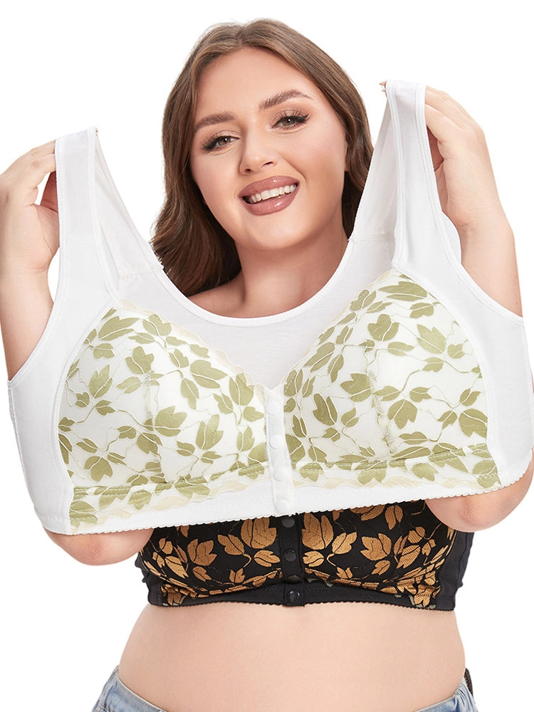 Front Closure Floral Lace Wireless Bra