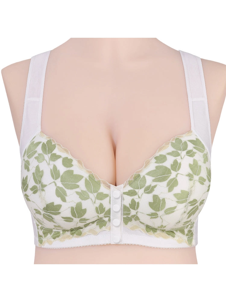 Front Closure Floral Lace Wireless Bra