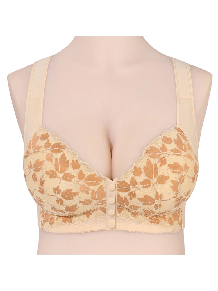 Front Closure Floral Lace Wireless Bra