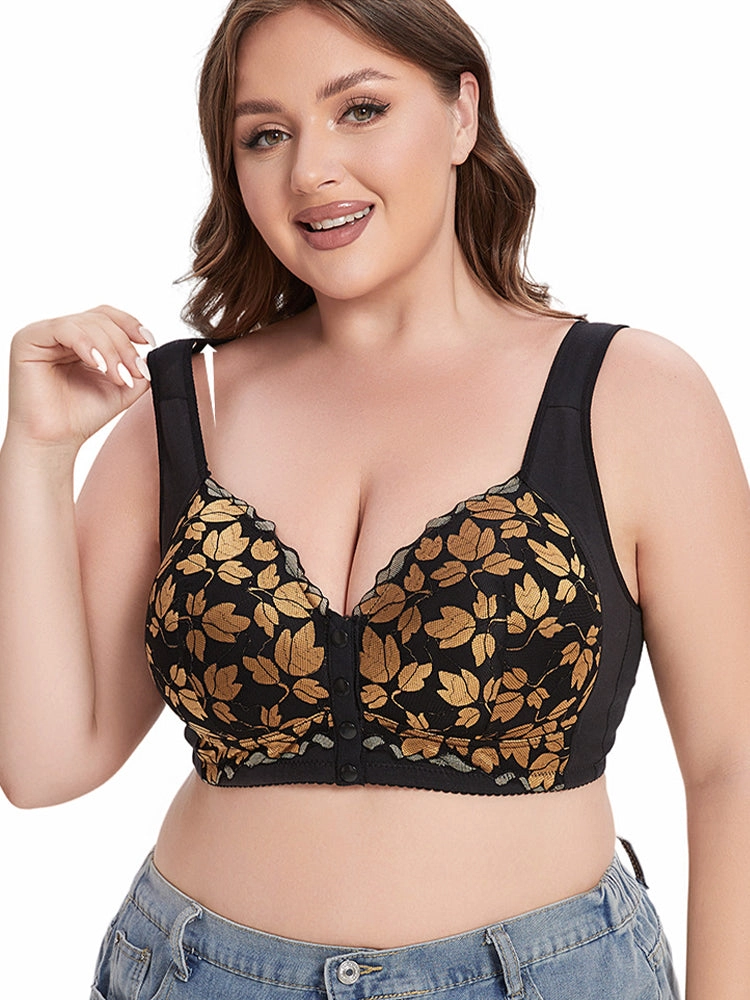 Front Closure Floral Lace Wireless Bra